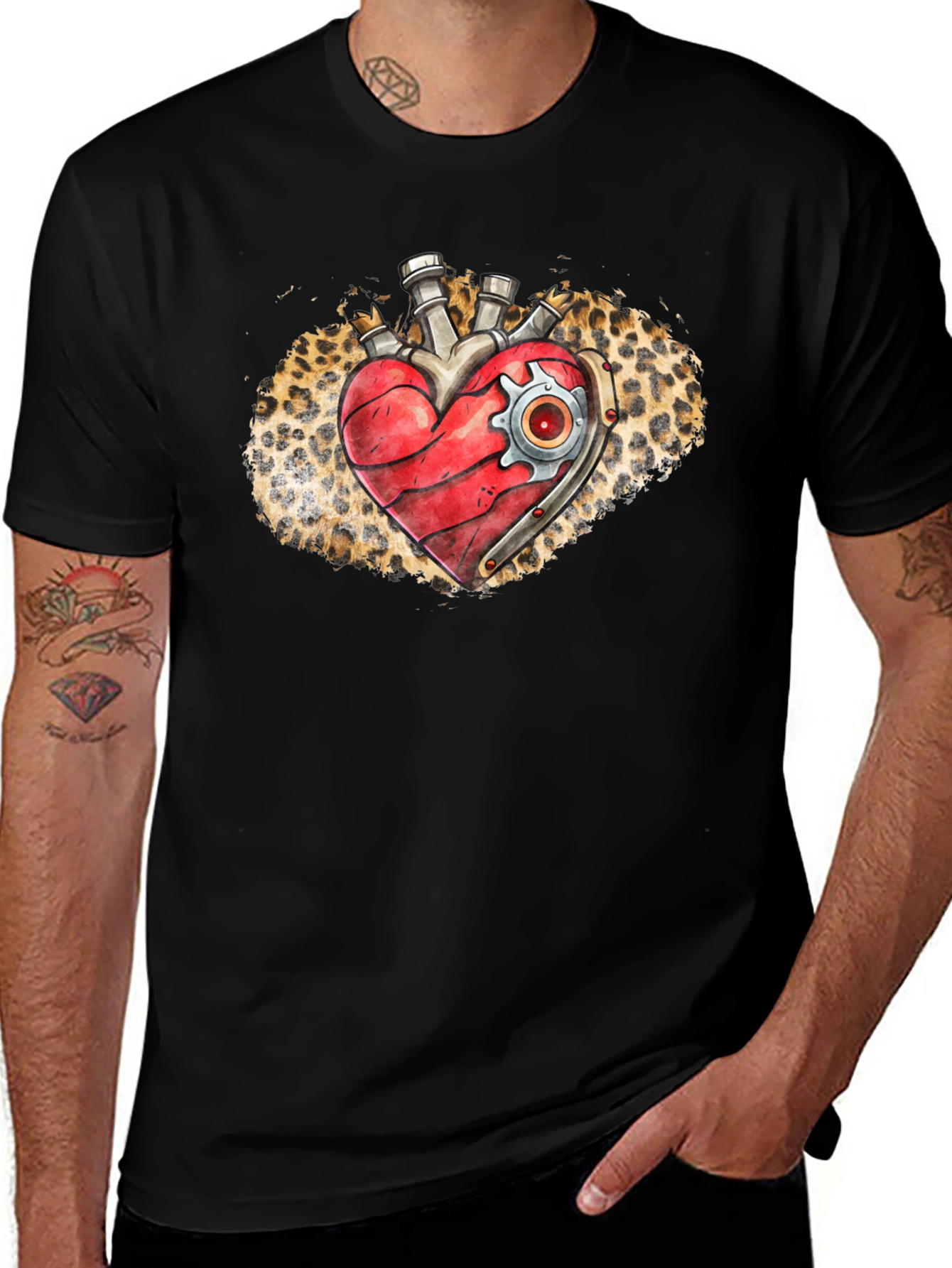 Steampunk Heart T-Shirt - Leopard Print