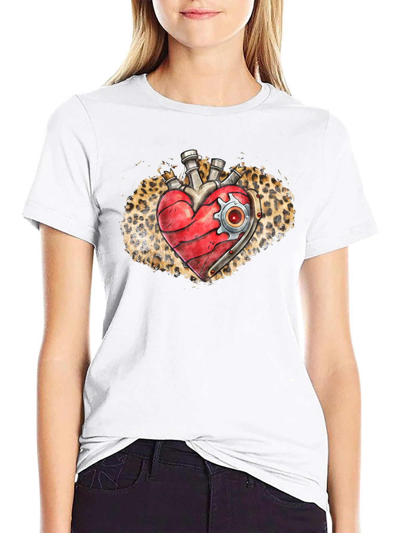 Steampunk Heart T-Shirt - Leopard Print