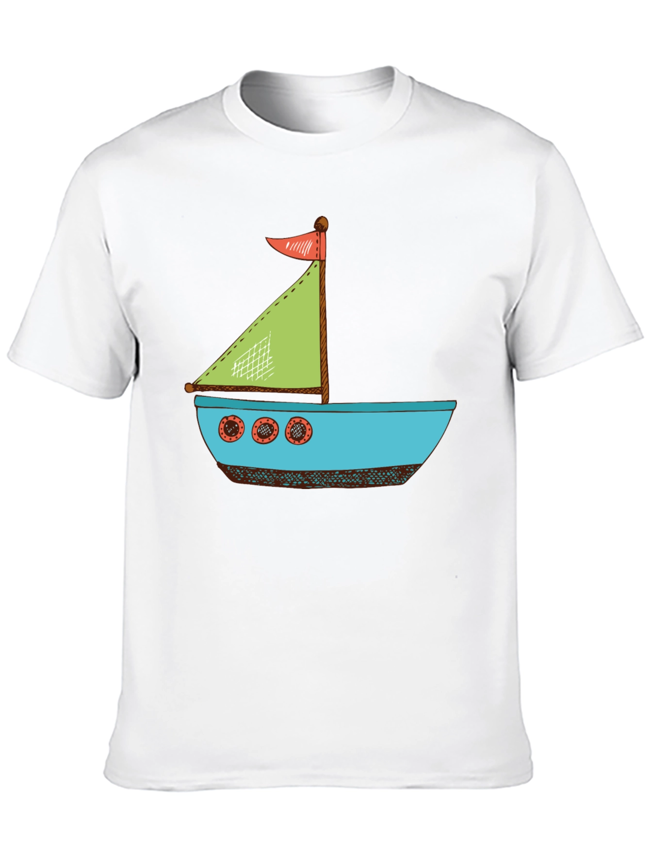 Nautical Cartoon Boat T-Shirt - Black Cotton Tee