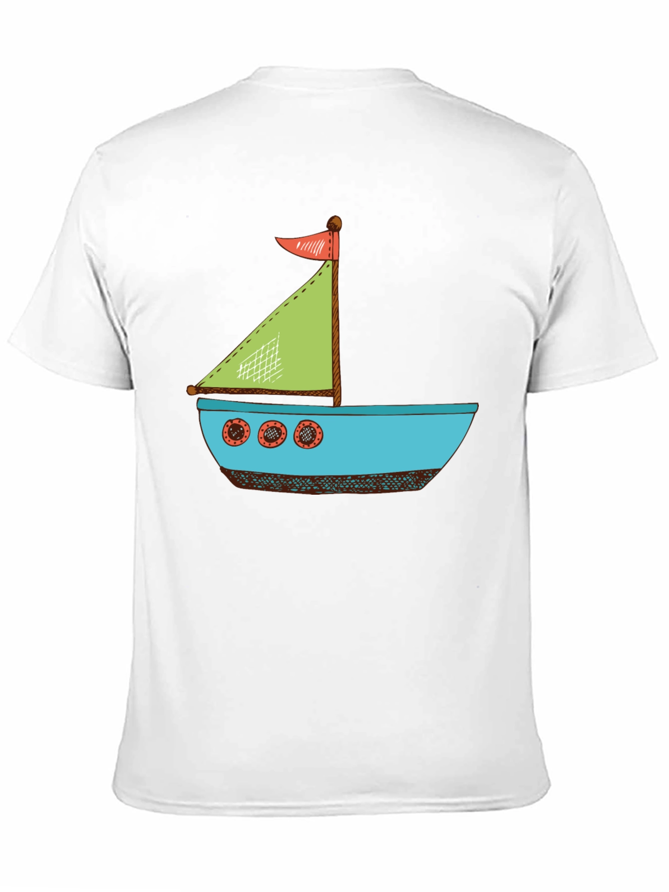 Nautical Cartoon Boat T-Shirt - Black Cotton Tee