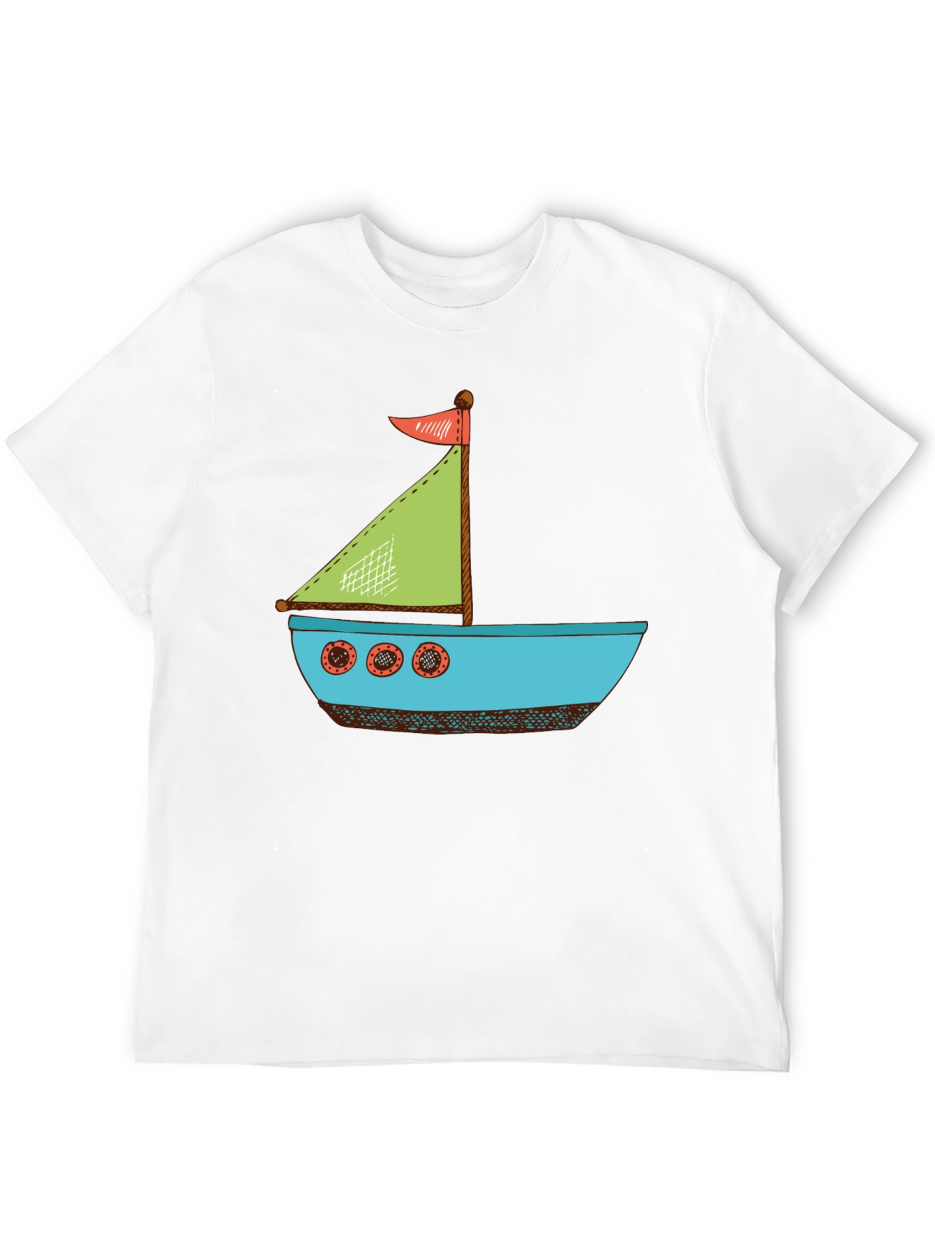 Nautical Cartoon Boat T-Shirt - Black Cotton Tee