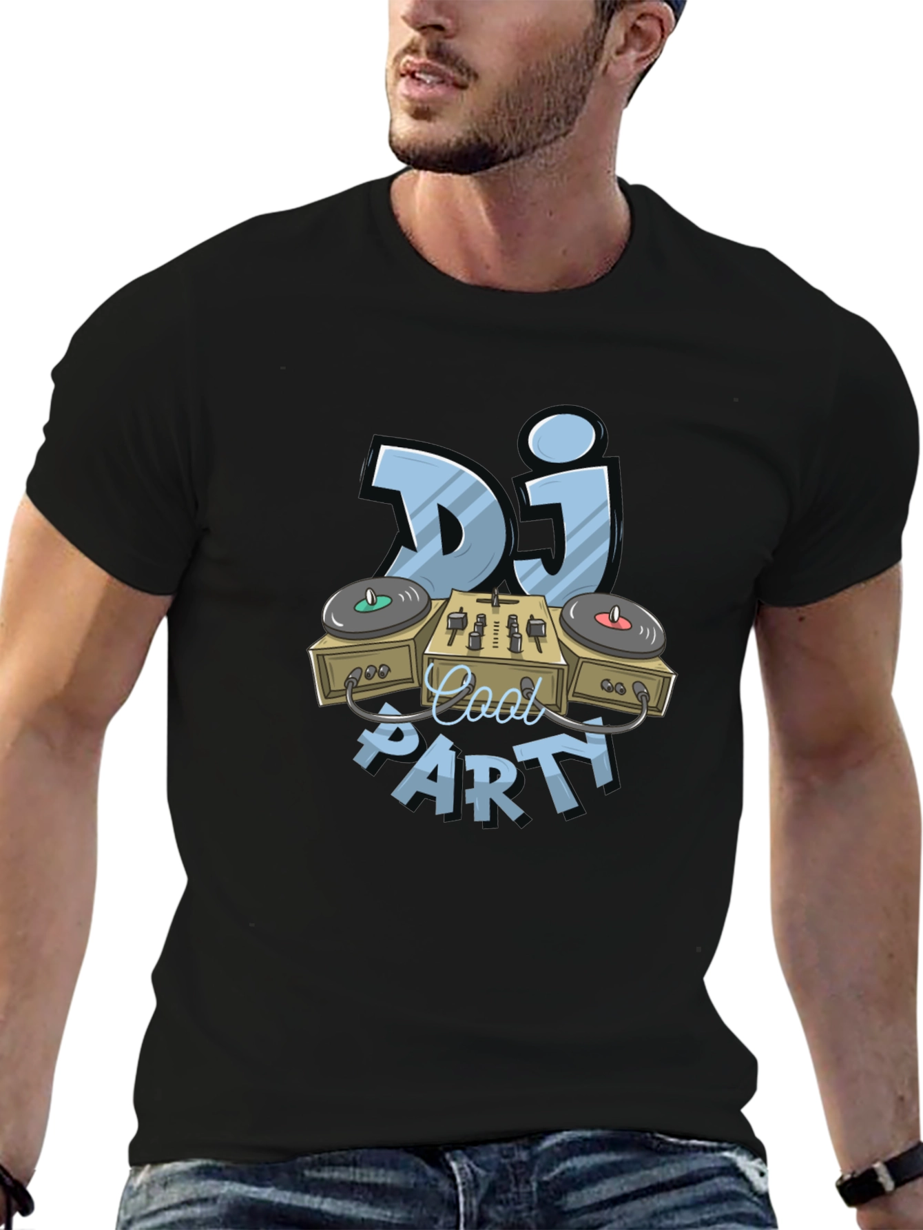 Cool DJ Party Graphic T-Shirt - Black