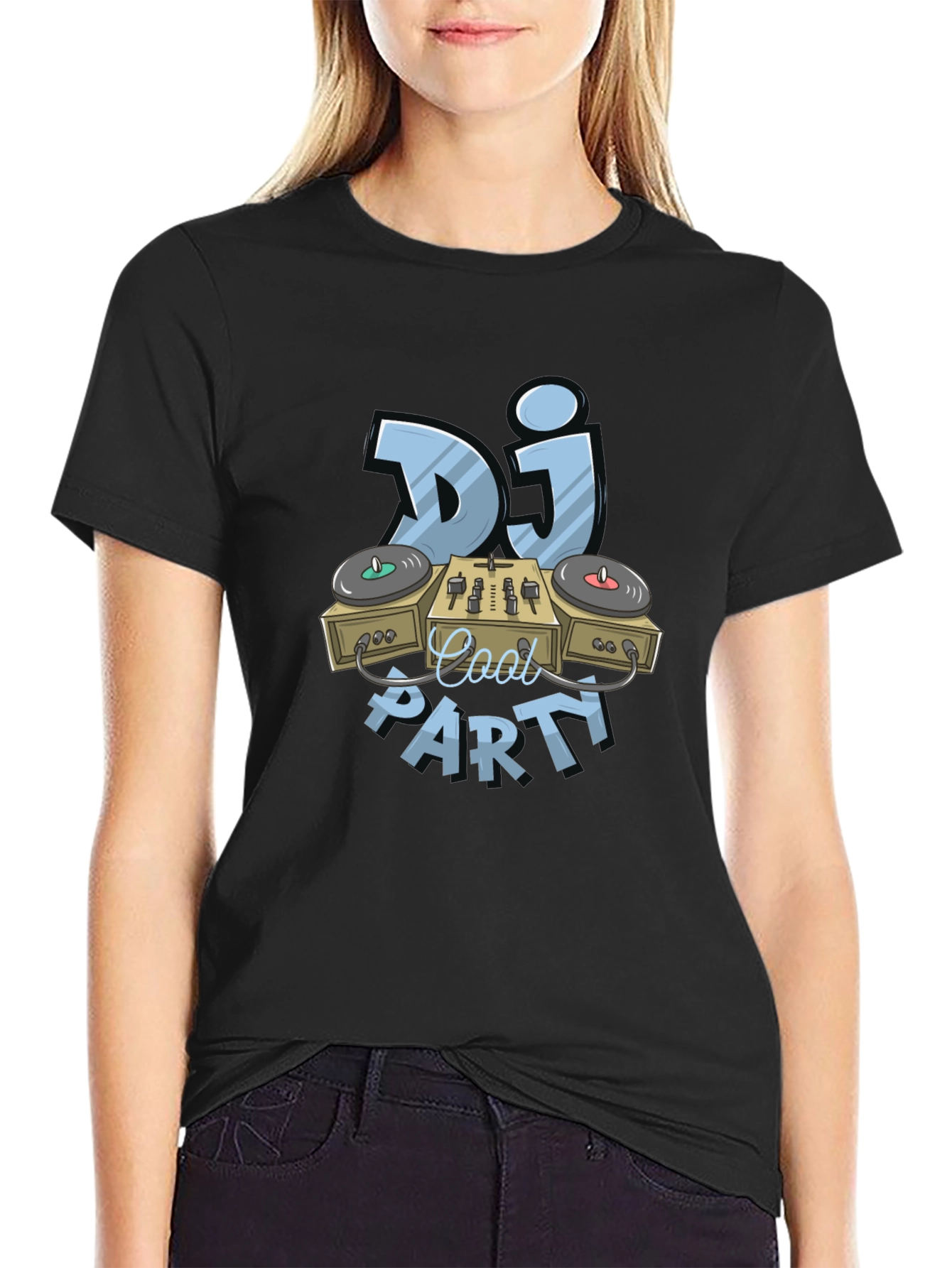 Cool DJ Party Graphic T-Shirt - Black