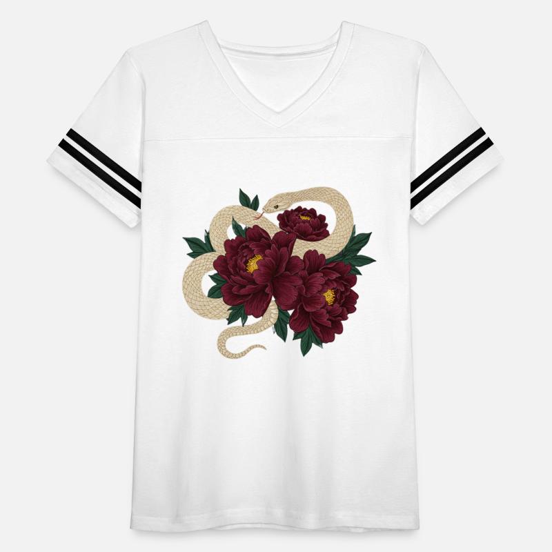 "White Serpent & Dark Peonies – Artistic Embroider