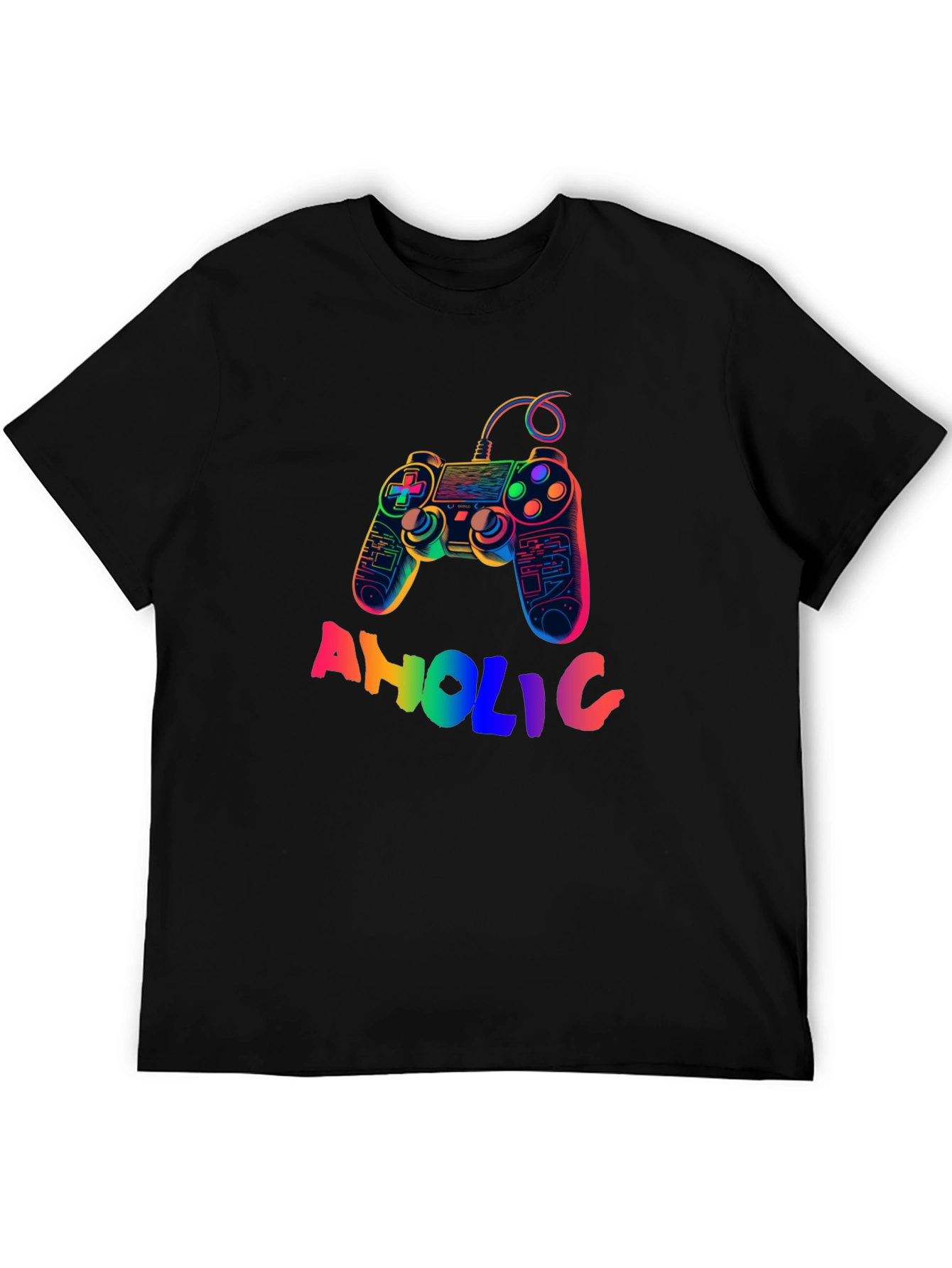 Gamer-Aholic Rainbow Graphic Tee - Black