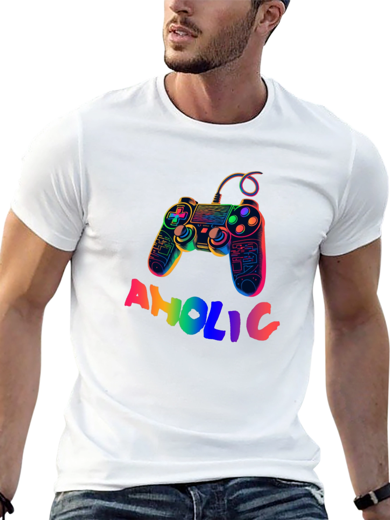 Gamer-Aholic Rainbow Graphic Tee - Black