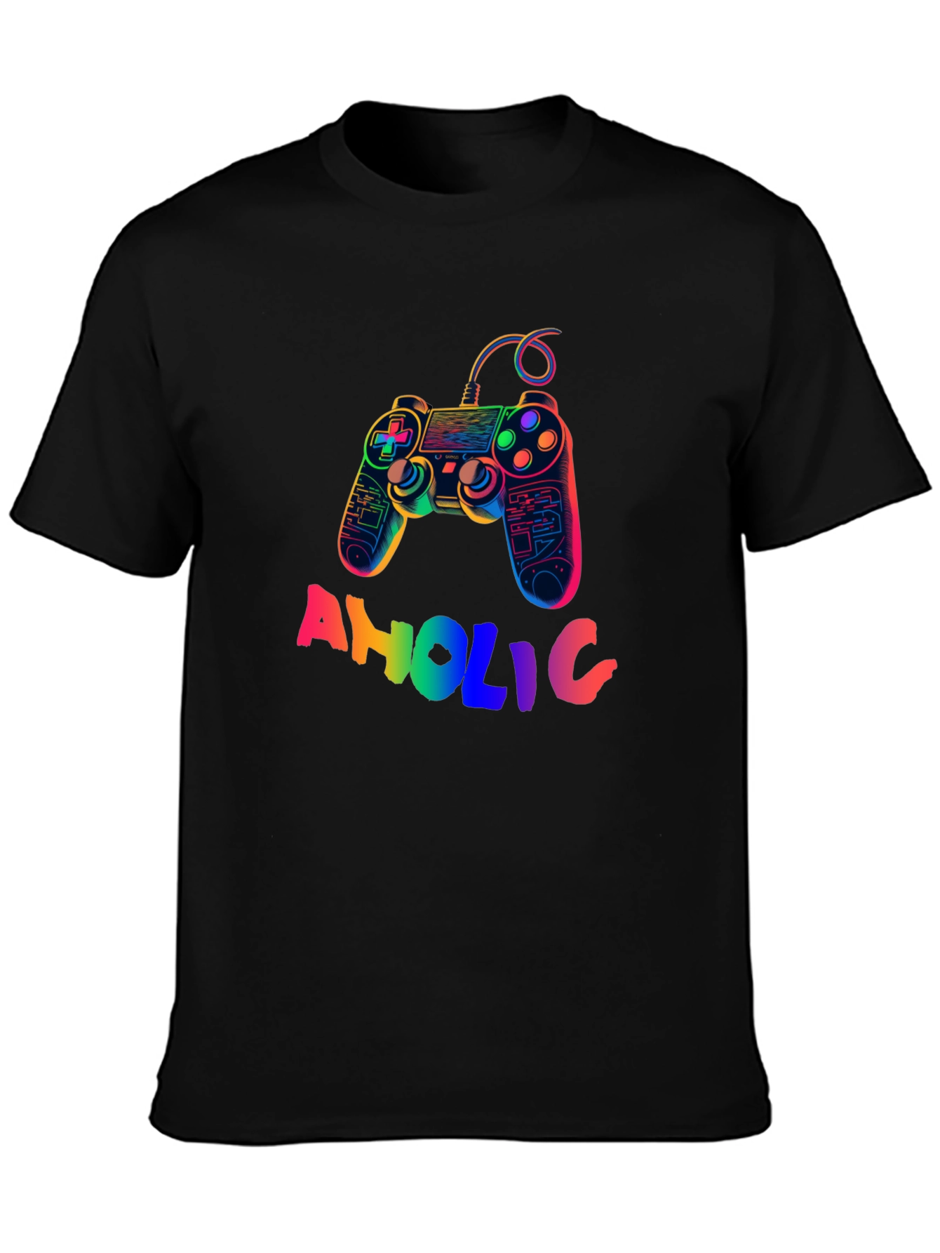 Gamer-Aholic Rainbow Graphic Tee - Black