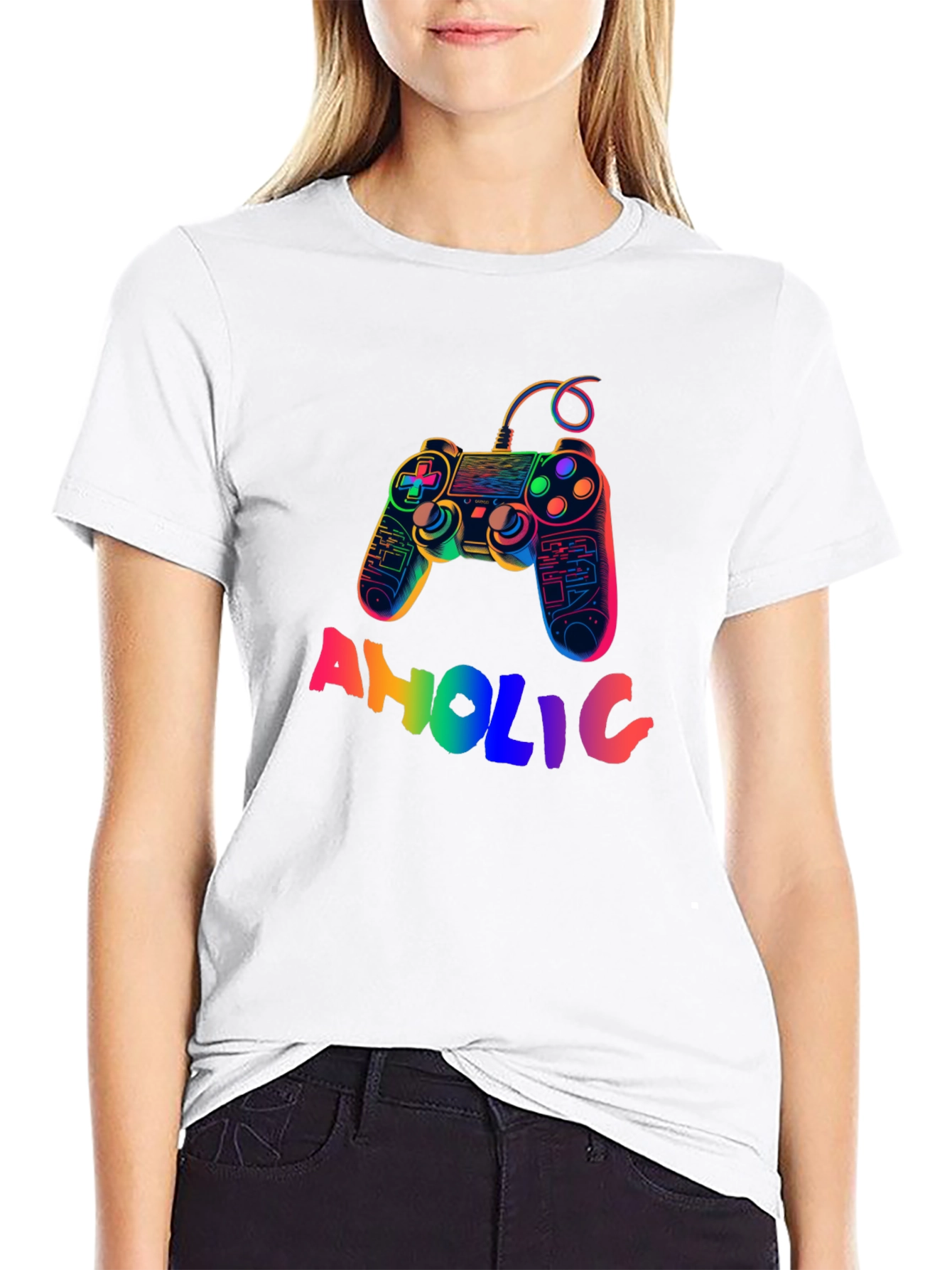 Gamer-Aholic Rainbow Graphic Tee - Black