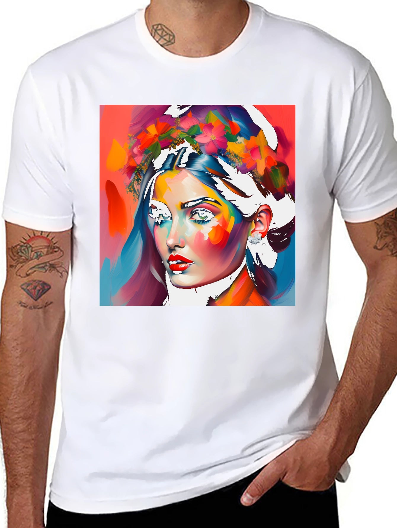 Floral Woman Graphic Tee - Artistic Style