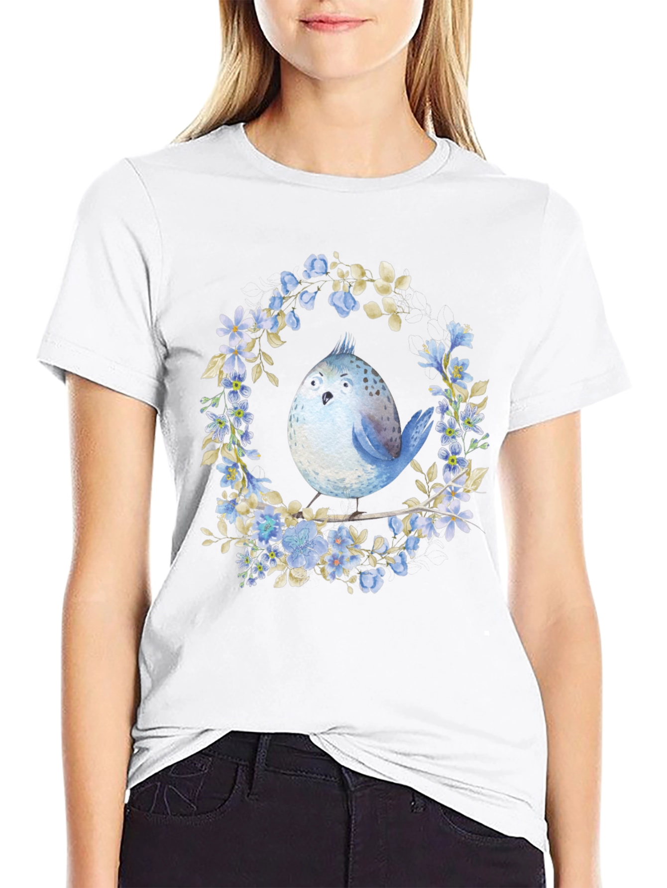 Floral Bird Graphic Tee - Unique Design