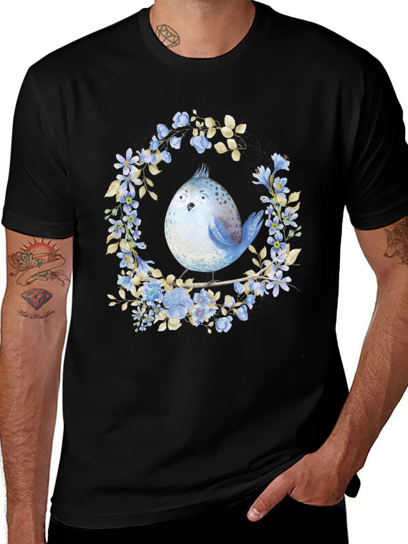 Floral Bird Graphic Tee - Unique Design