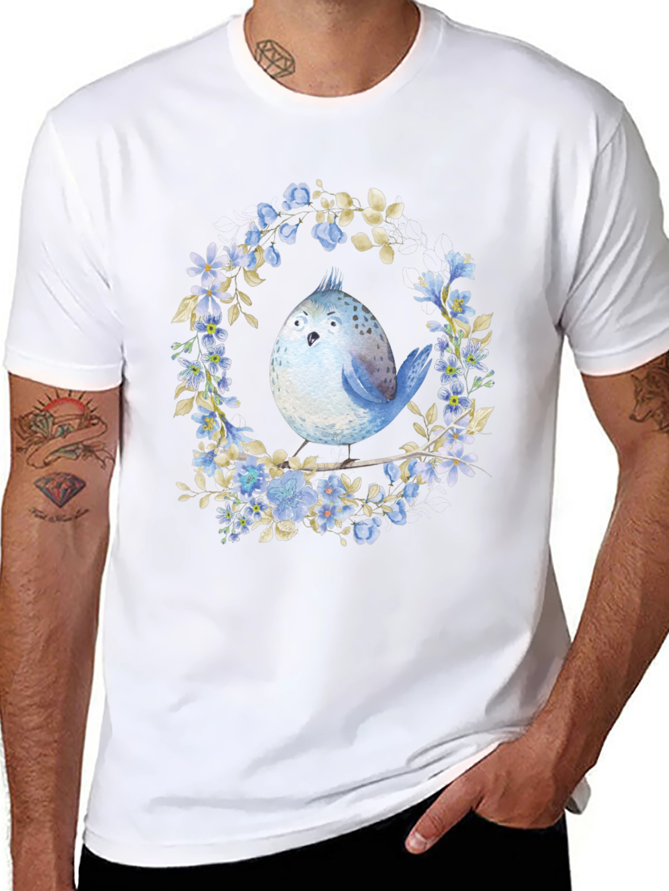 Floral Bird Graphic Tee - Unique Design