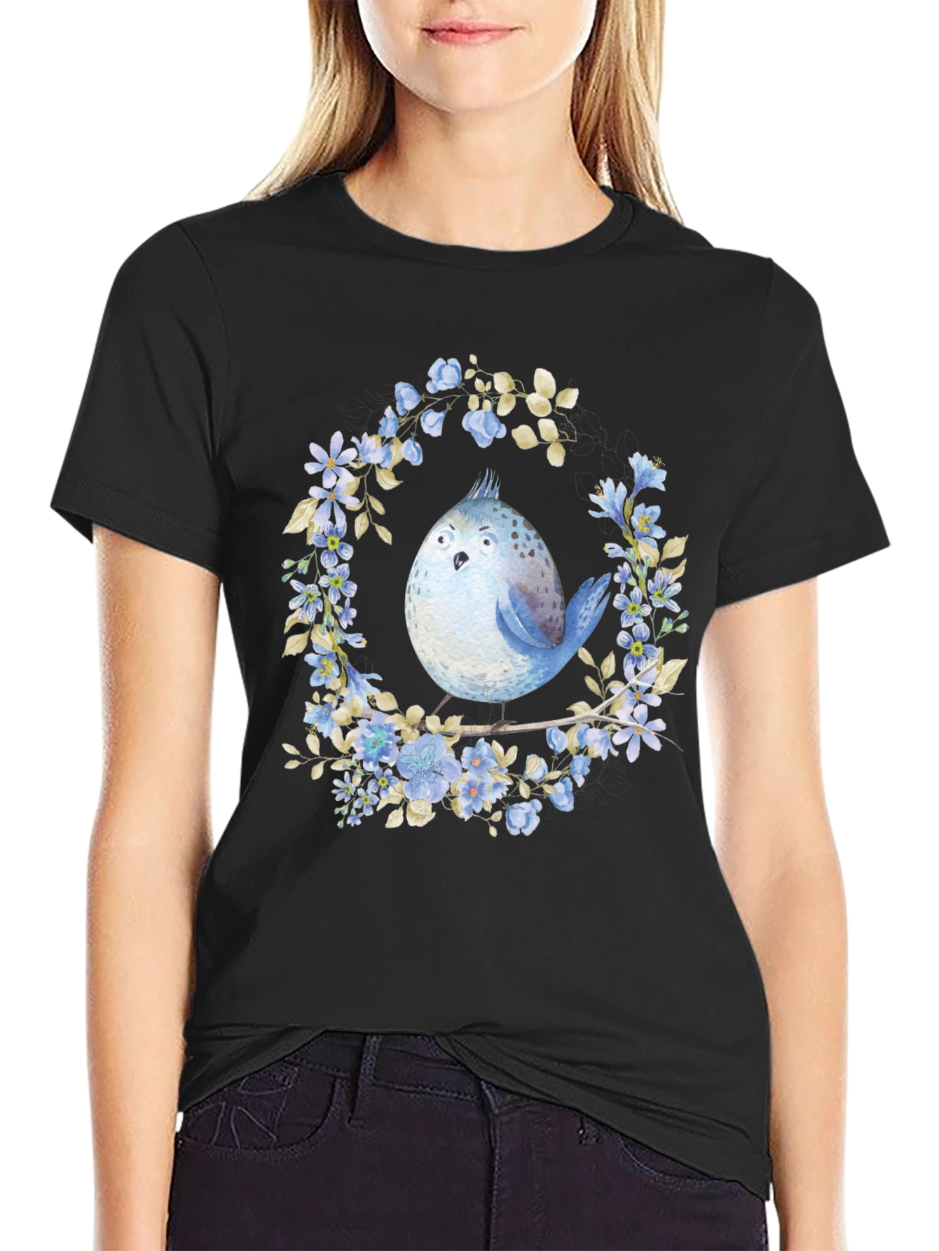 Floral Bird Graphic Tee - Unique Design