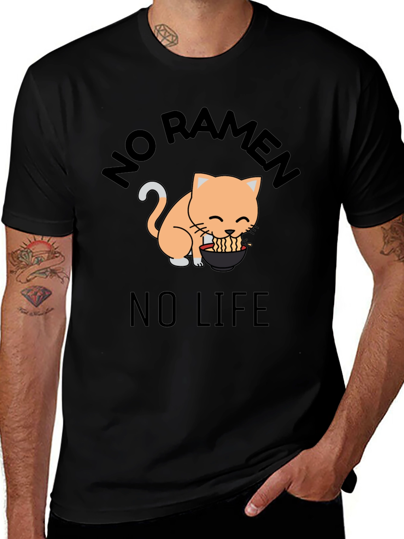 No Ramen No Life Cat Graphic T-Shirt