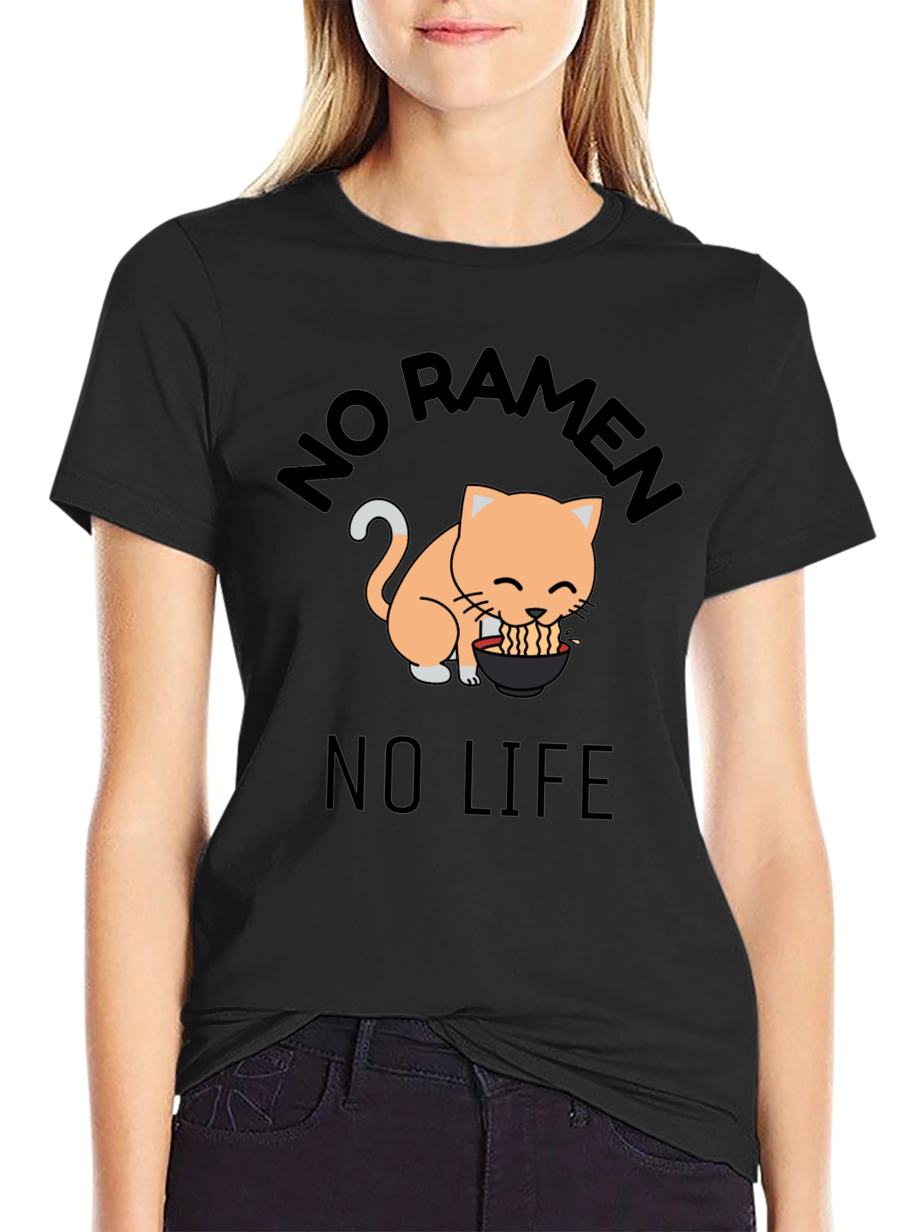 No Ramen No Life Cat Graphic T-Shirt