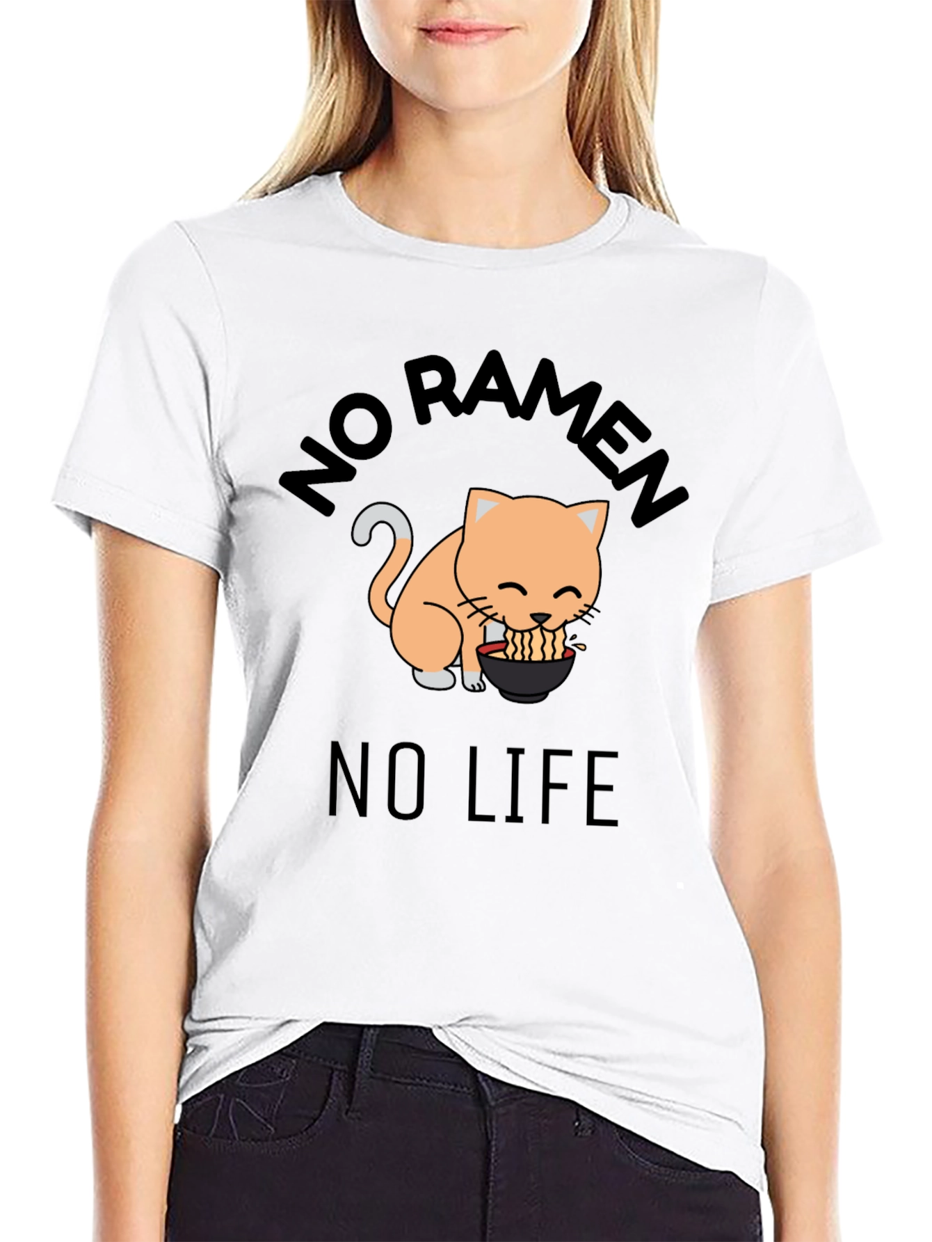 No Ramen No Life Cat Graphic T-Shirt