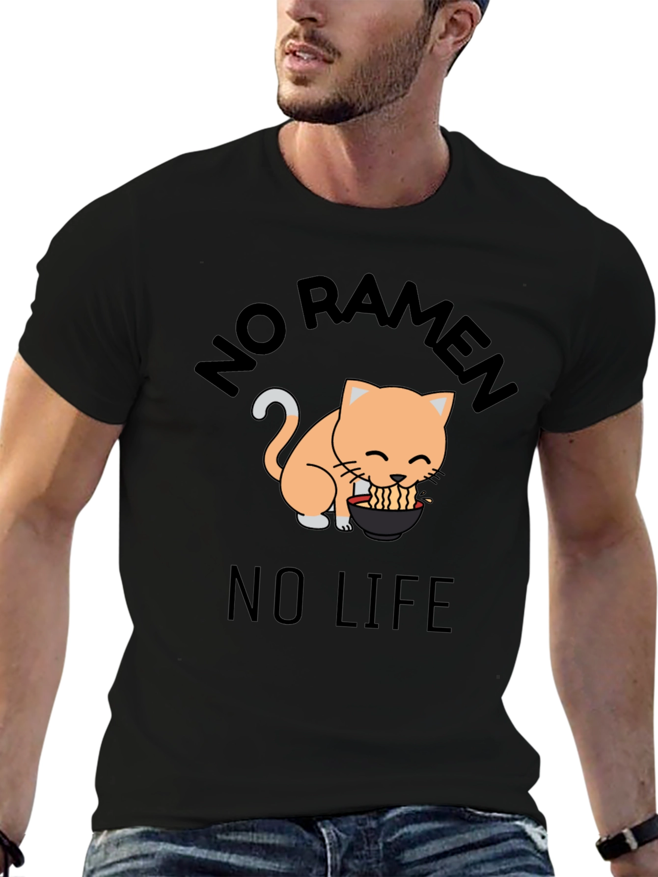No Ramen No Life Cat Graphic T-Shirt