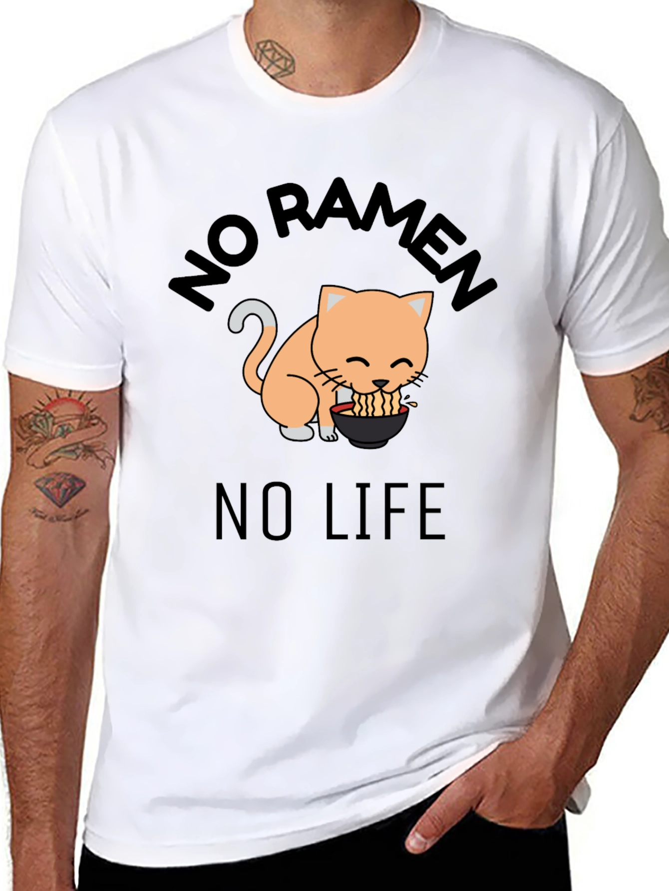No Ramen No Life Cat Graphic T-Shirt