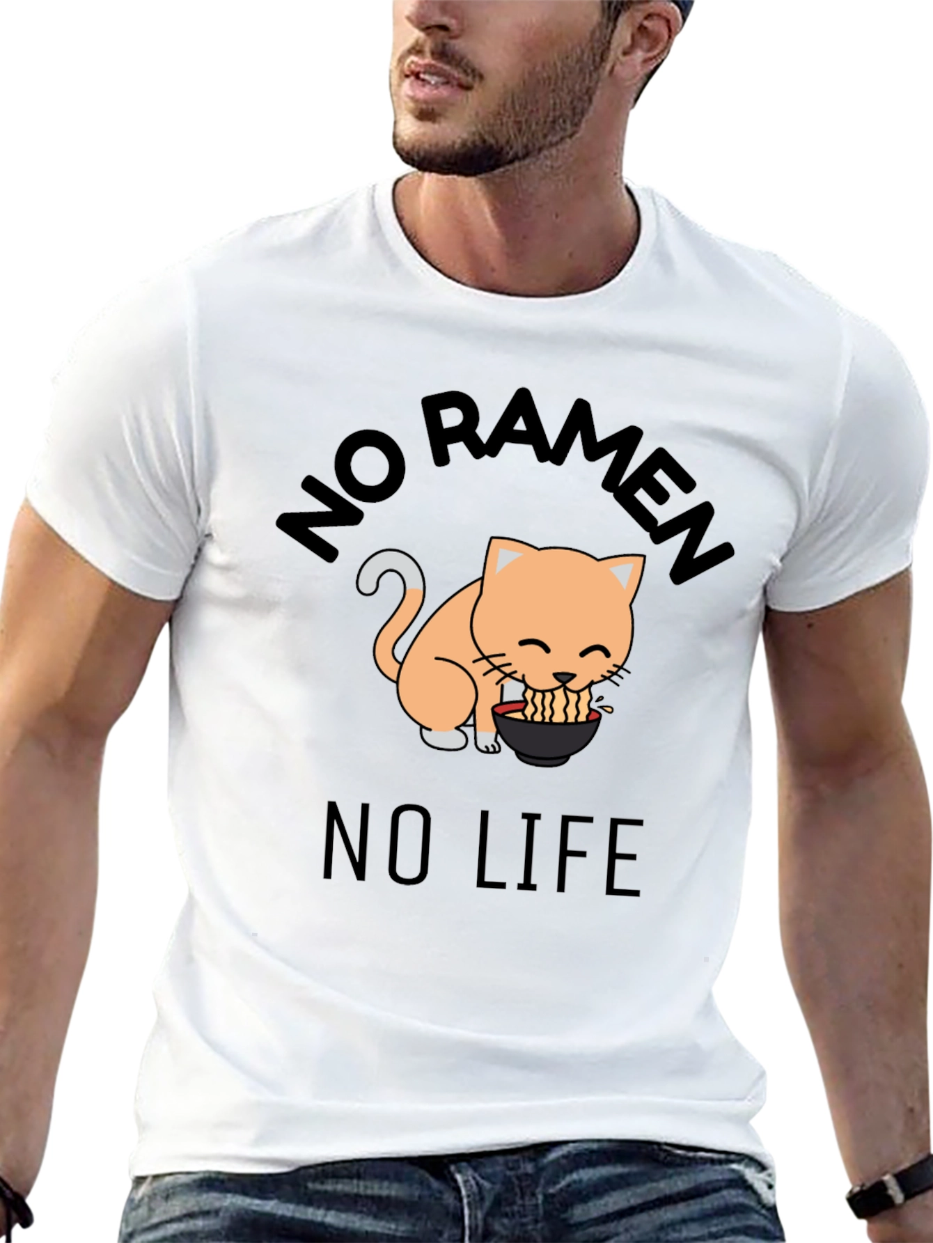 No Ramen No Life Cat Graphic T-Shirt