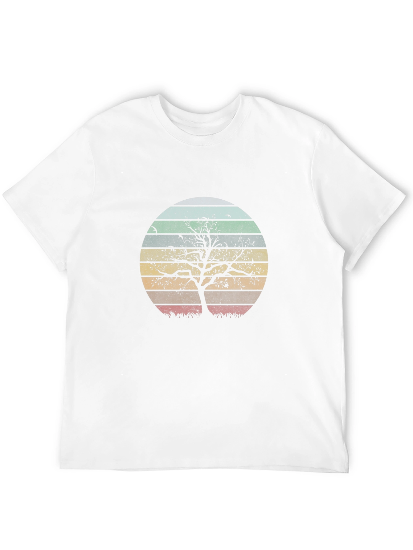 Retro Sunset Tree Graphic Tee - Black Cotton Blend