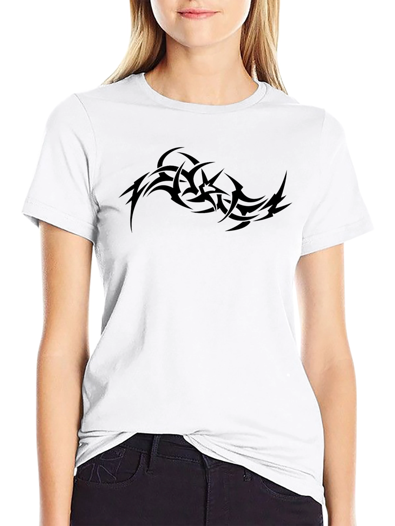 Mens Black Graphic Tee - Tribal Tattoo Design