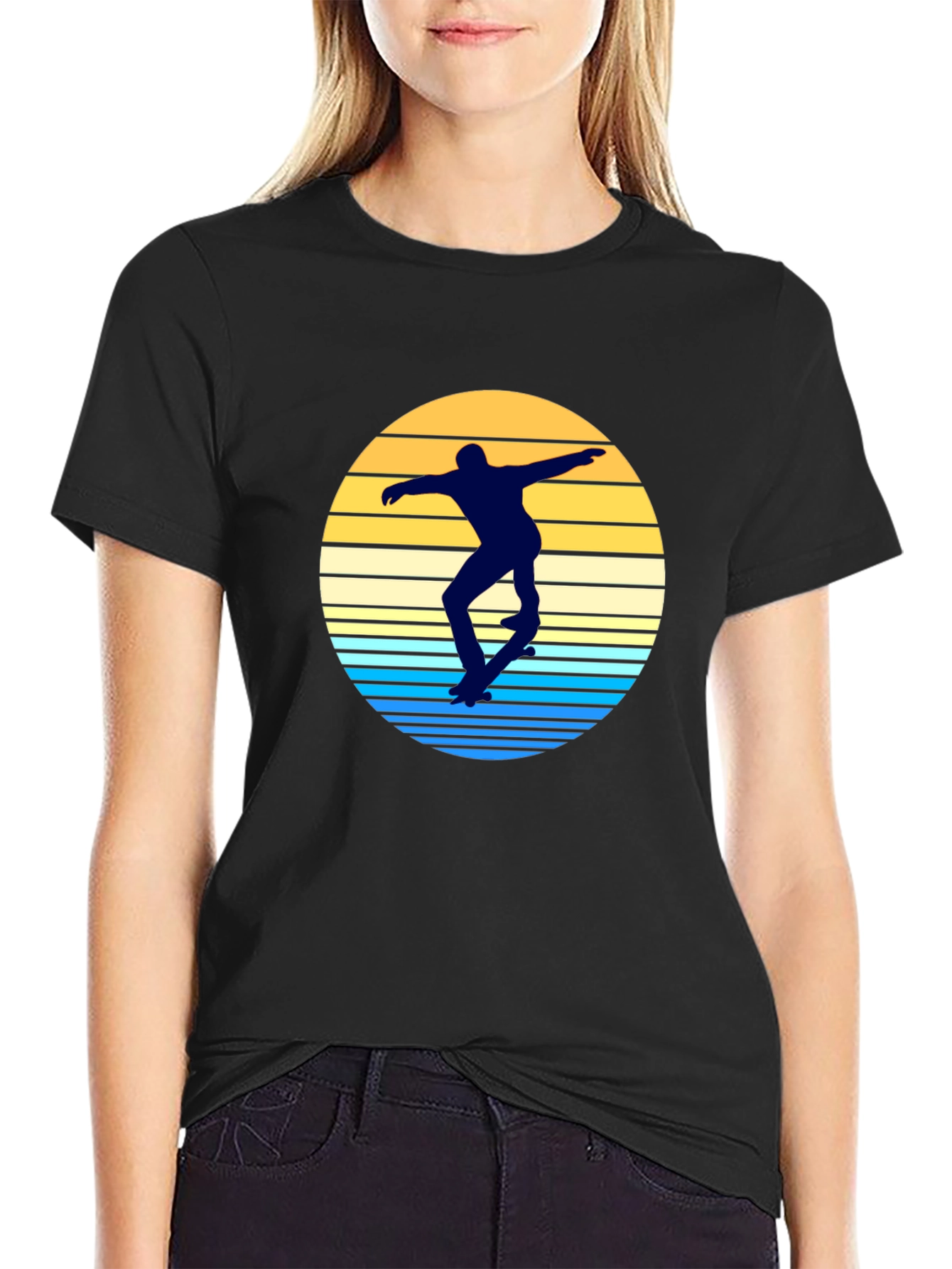 Skater Silhouette T-Shirt - Retro Sunset Design
