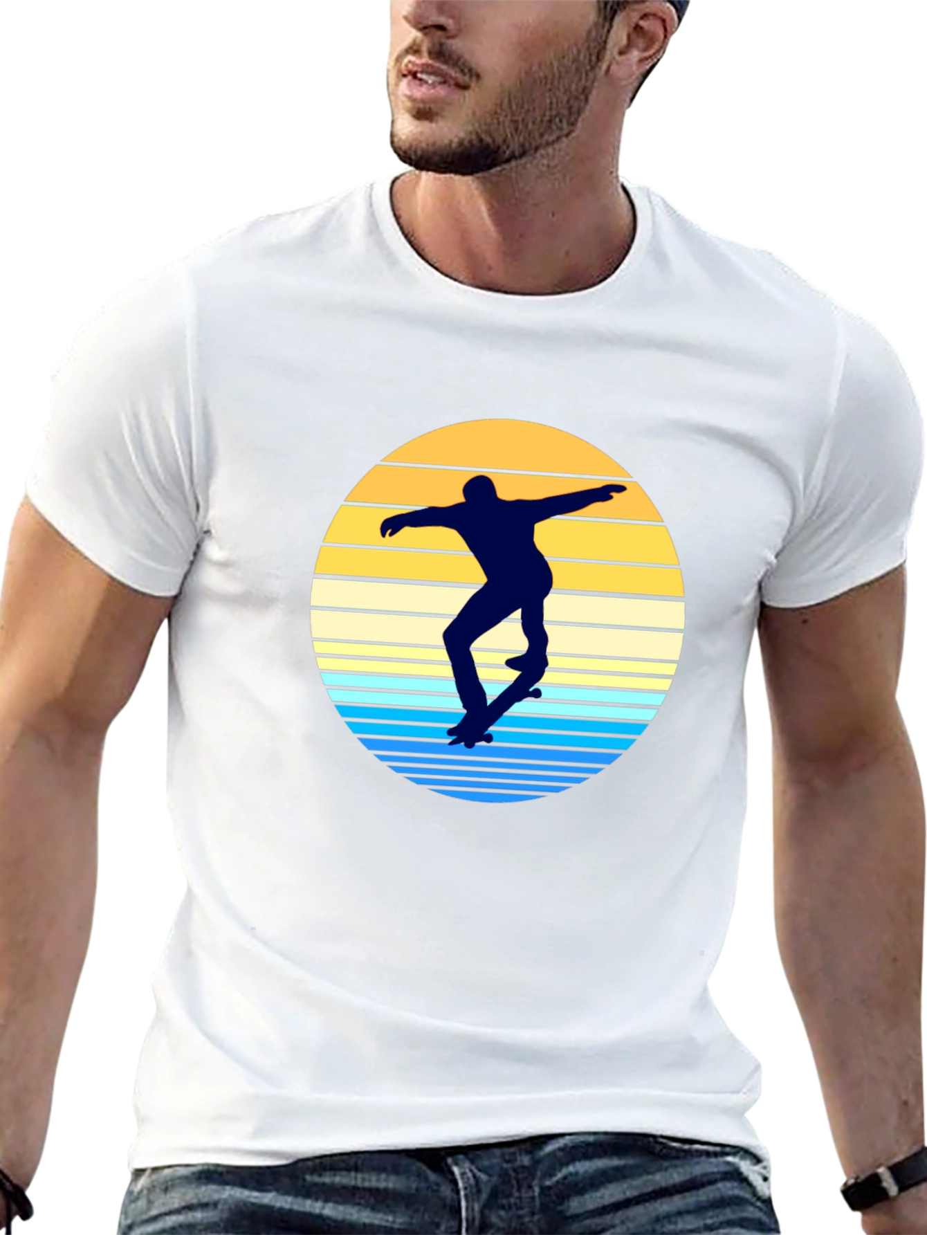 Skater Silhouette T-Shirt - Retro Sunset Design