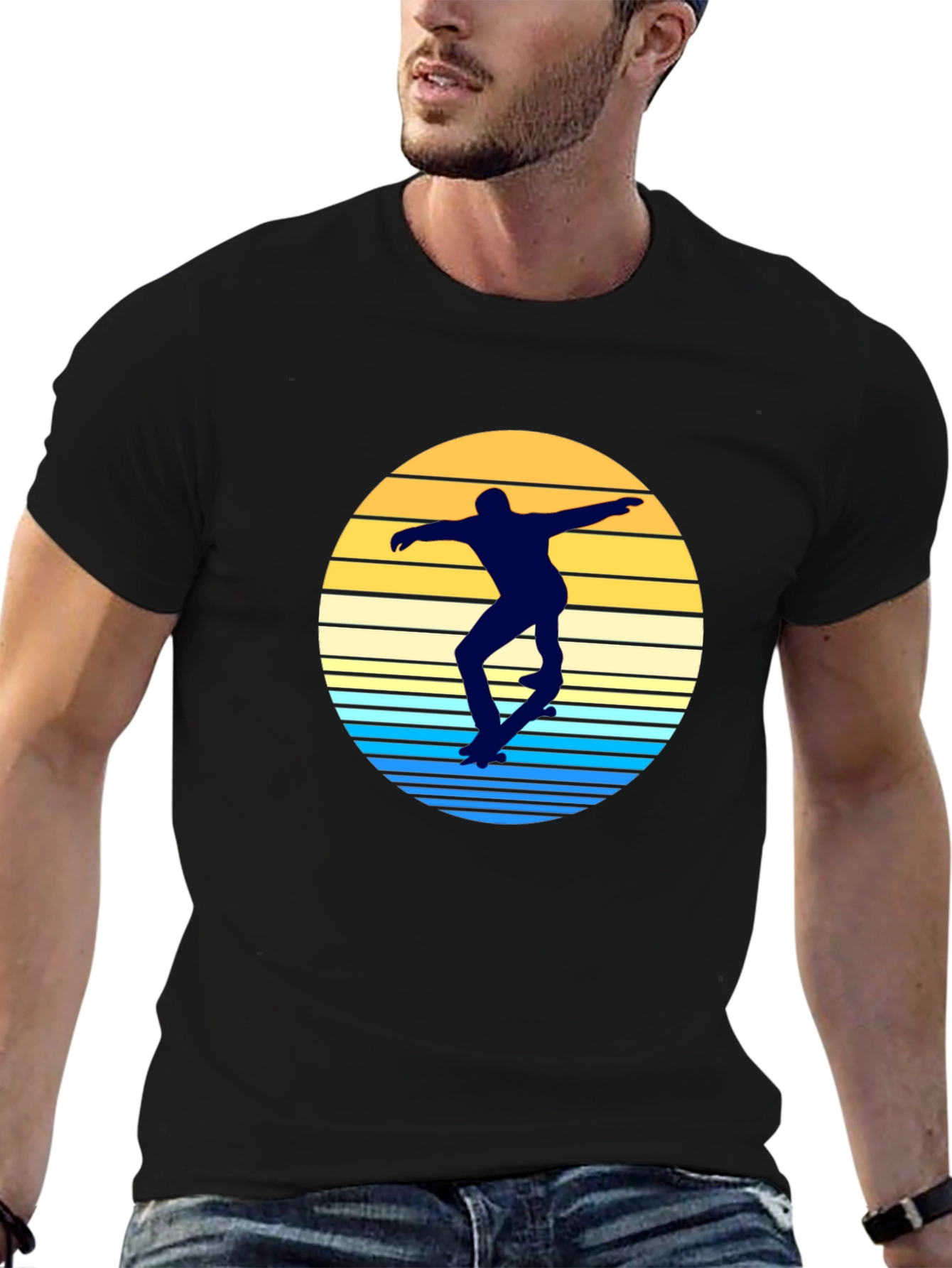 Skater Silhouette T-Shirt - Retro Sunset Design
