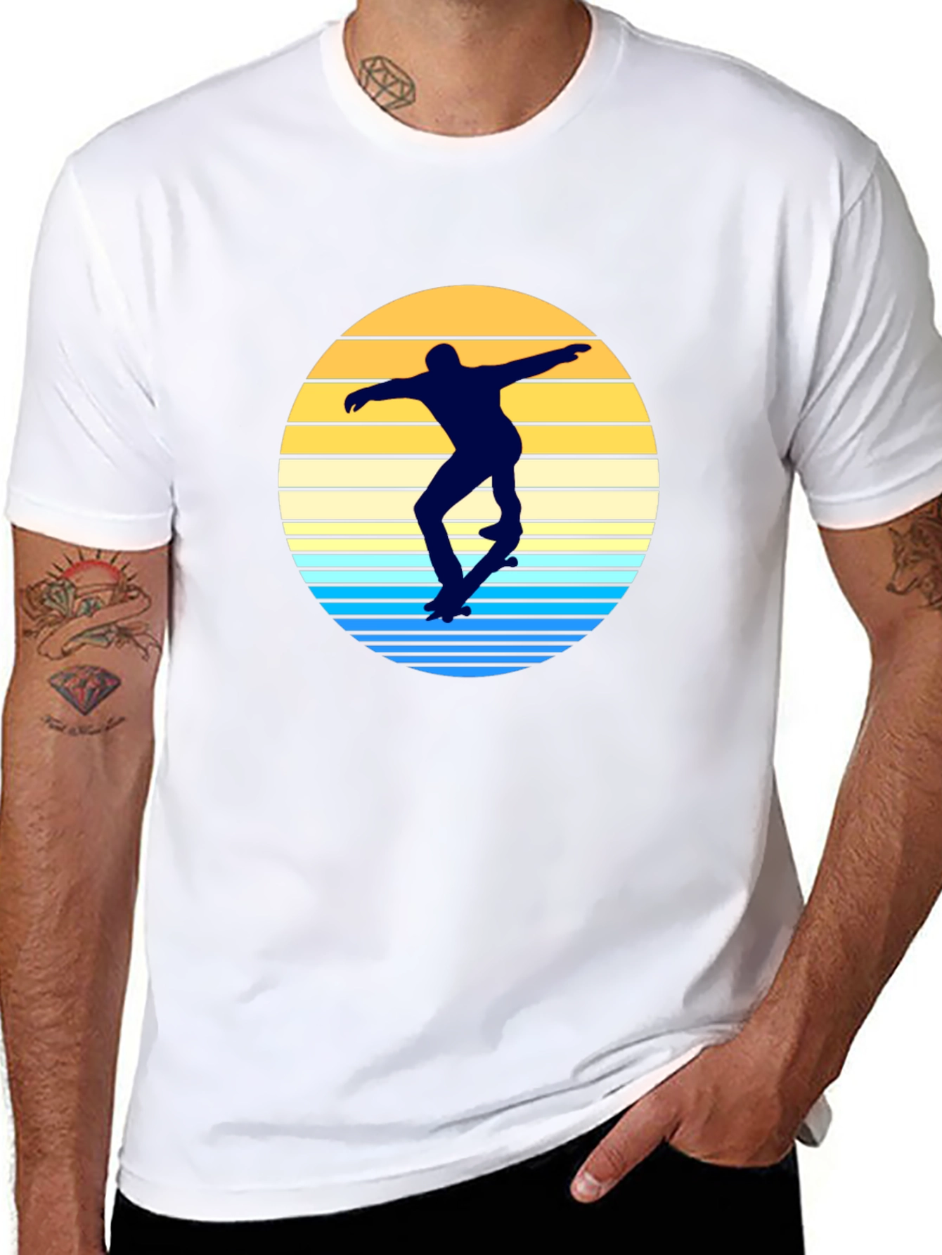 Skater Silhouette T-Shirt - Retro Sunset Design