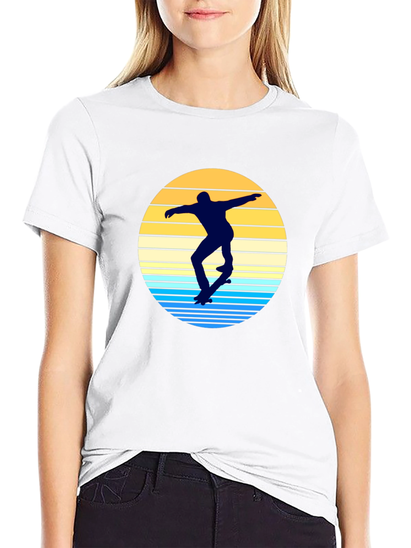 Skater Silhouette T-Shirt - Retro Sunset Design