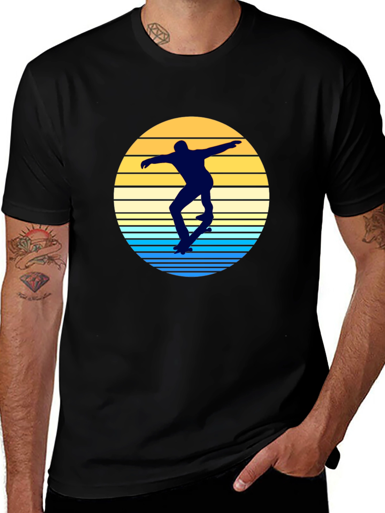 Skater Silhouette T-Shirt - Retro Sunset Design