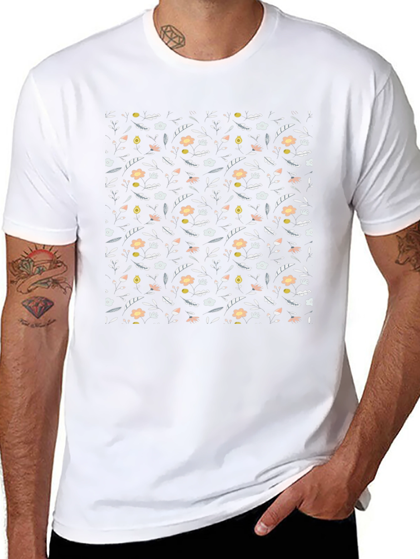 Floral Pattern Black T-Shirt for Men