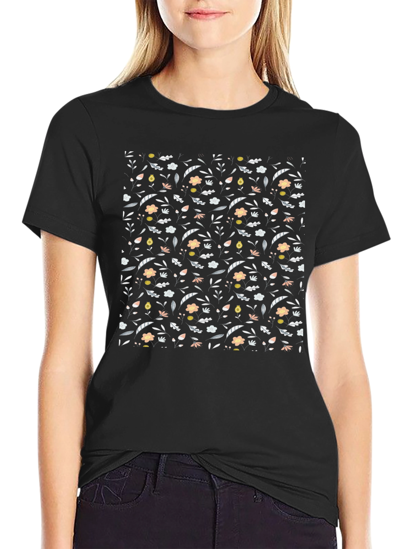 Floral Pattern Black T-Shirt for Men
