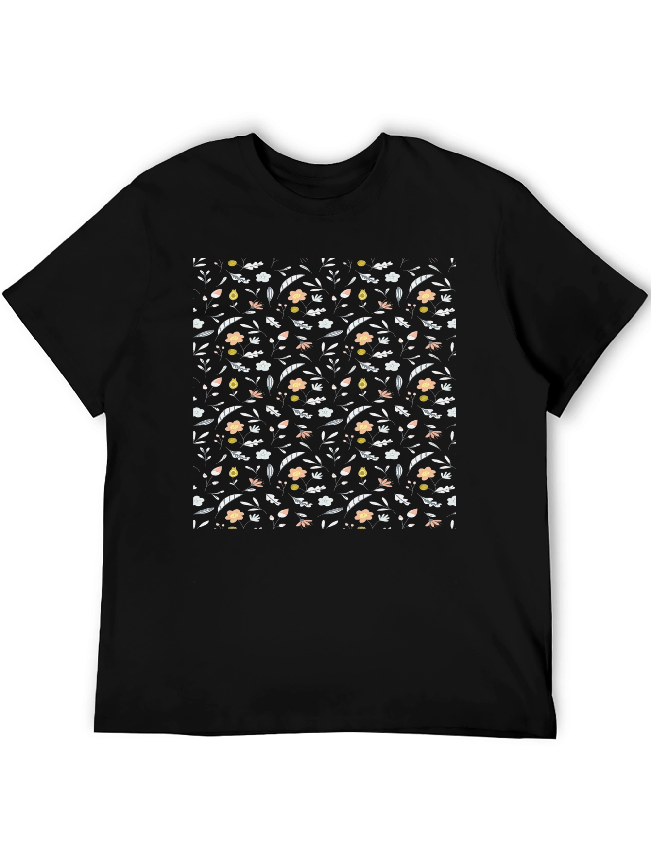 Floral Pattern Black T-Shirt for Men