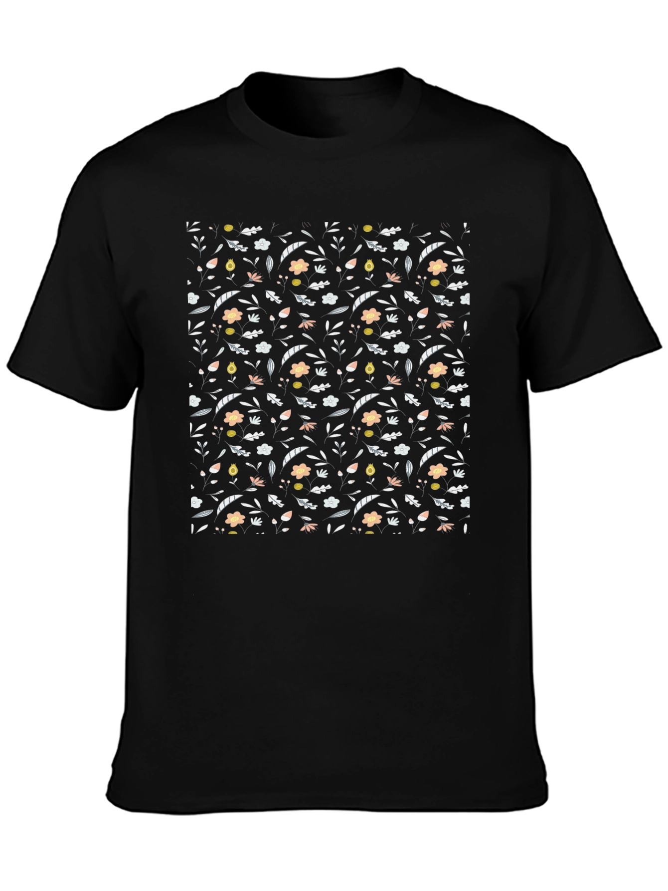 Floral Pattern Black T-Shirt for Men