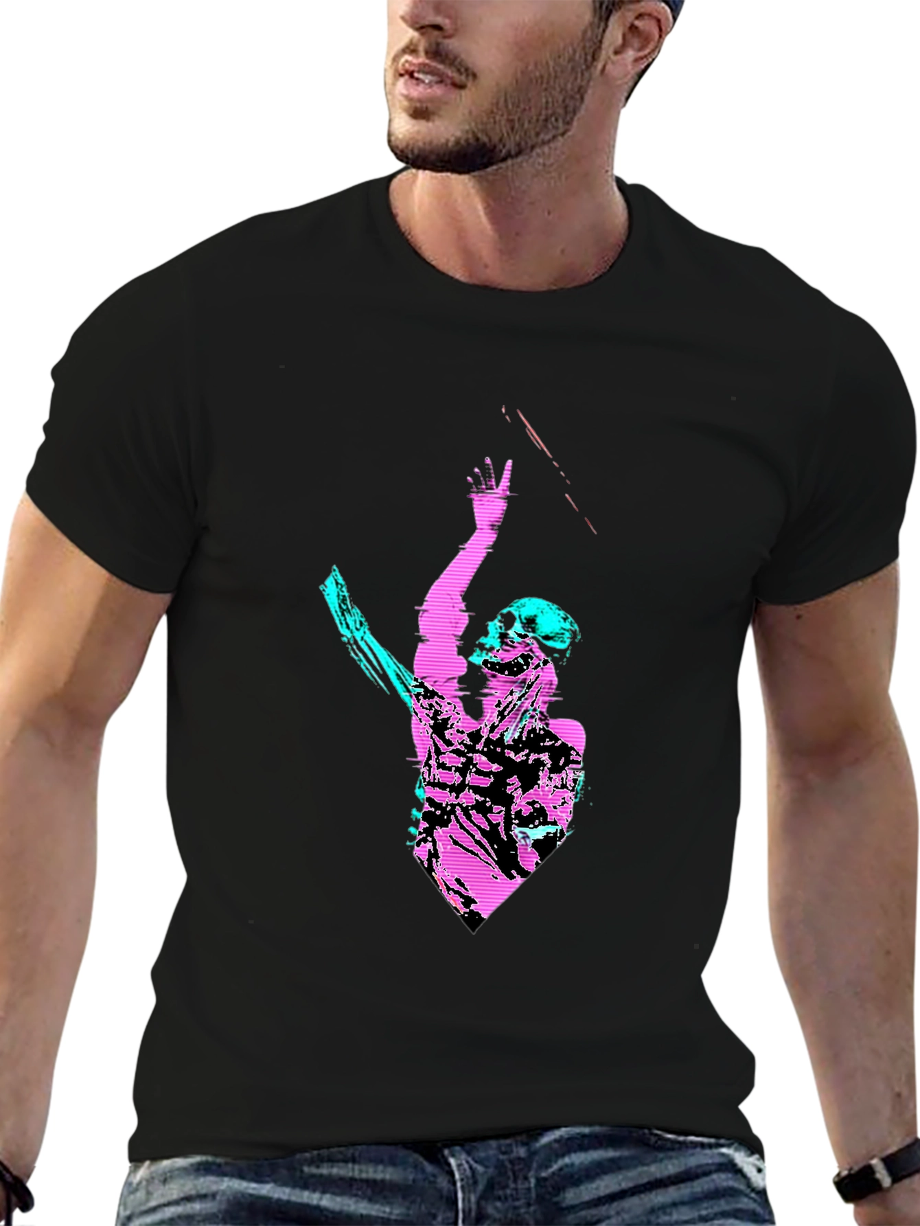 Cyberpunk Skeleton Graphic T-Shirt - Black Tee