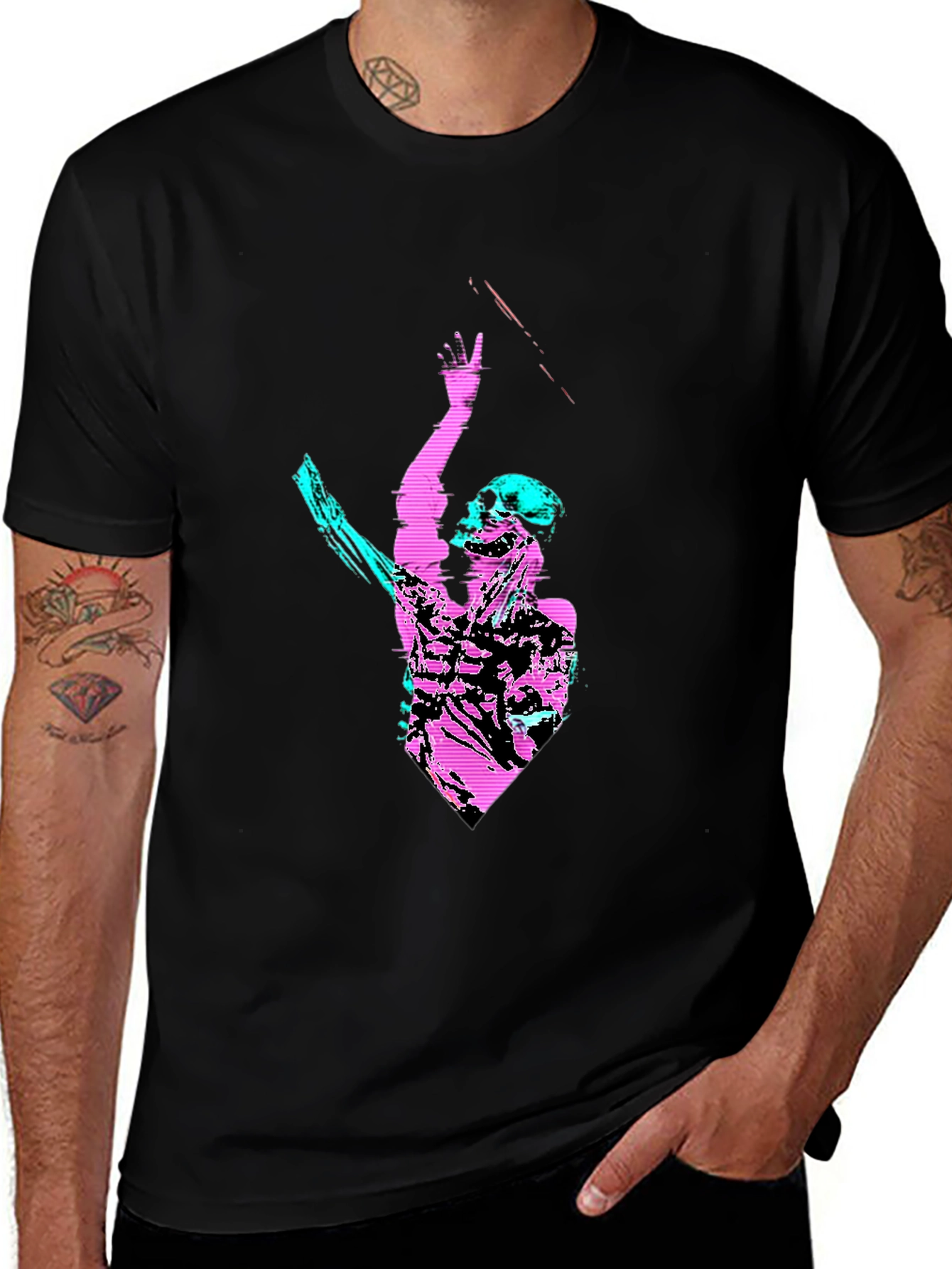 Cyberpunk Skeleton Graphic T-Shirt - Black Tee