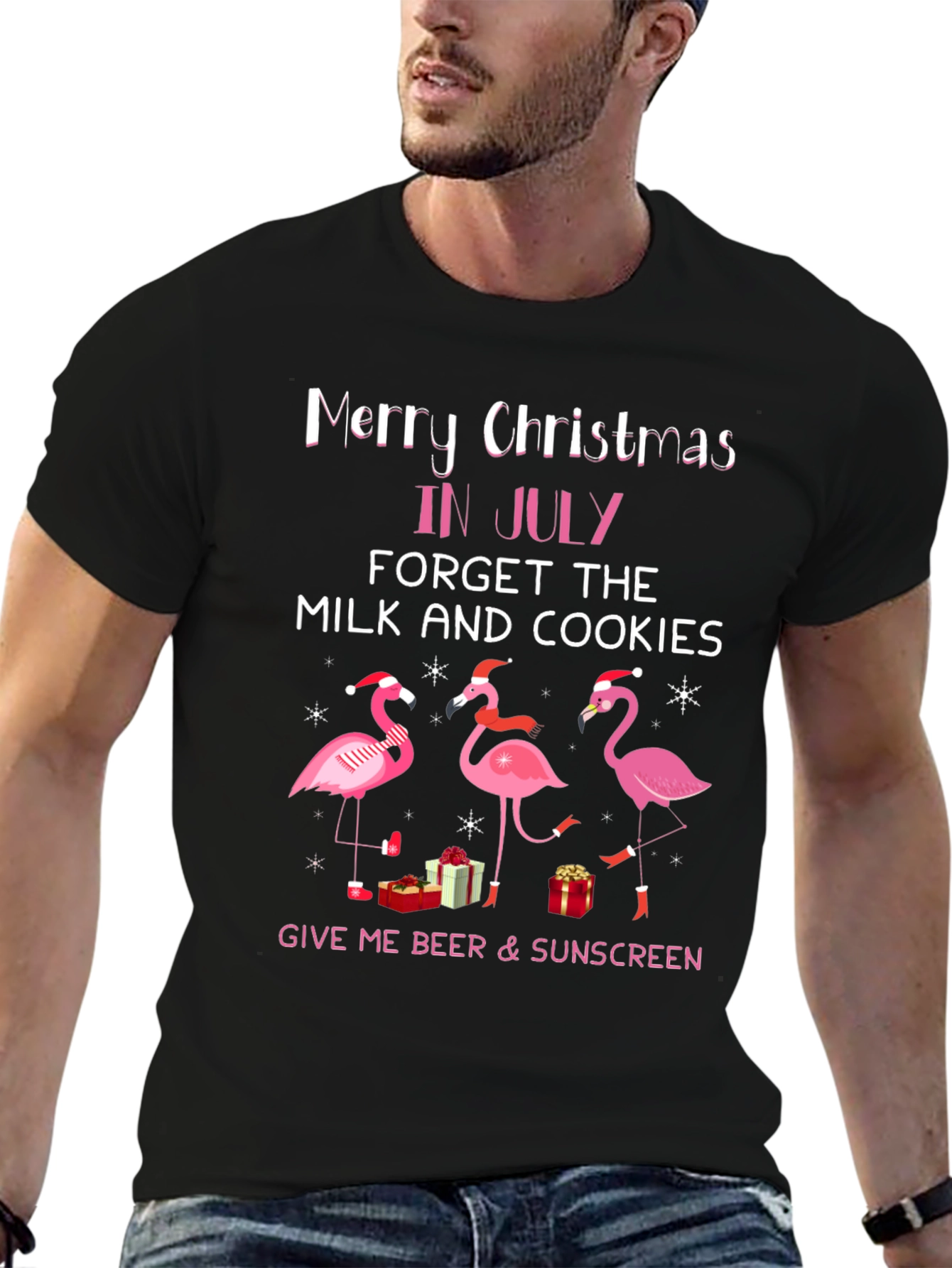 Merry Christmas in July Flamingo T-Shirt