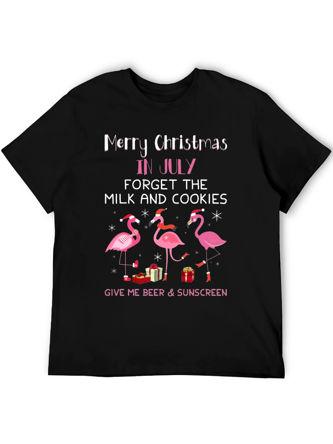 Merry Christmas in July Flamingo T-Shirt