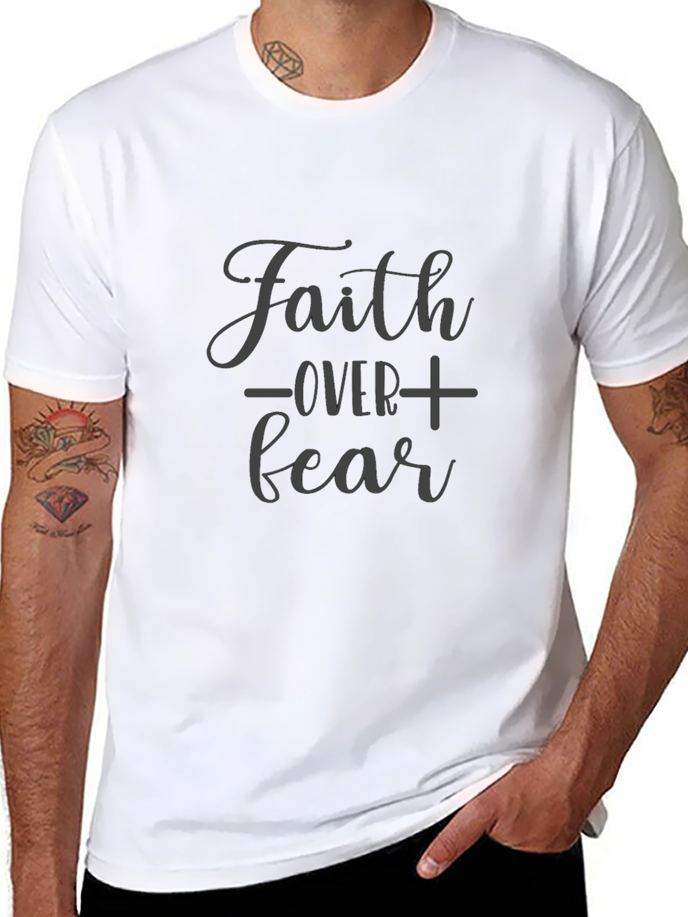 Faith Over Fear Black Graphic Tee for Men