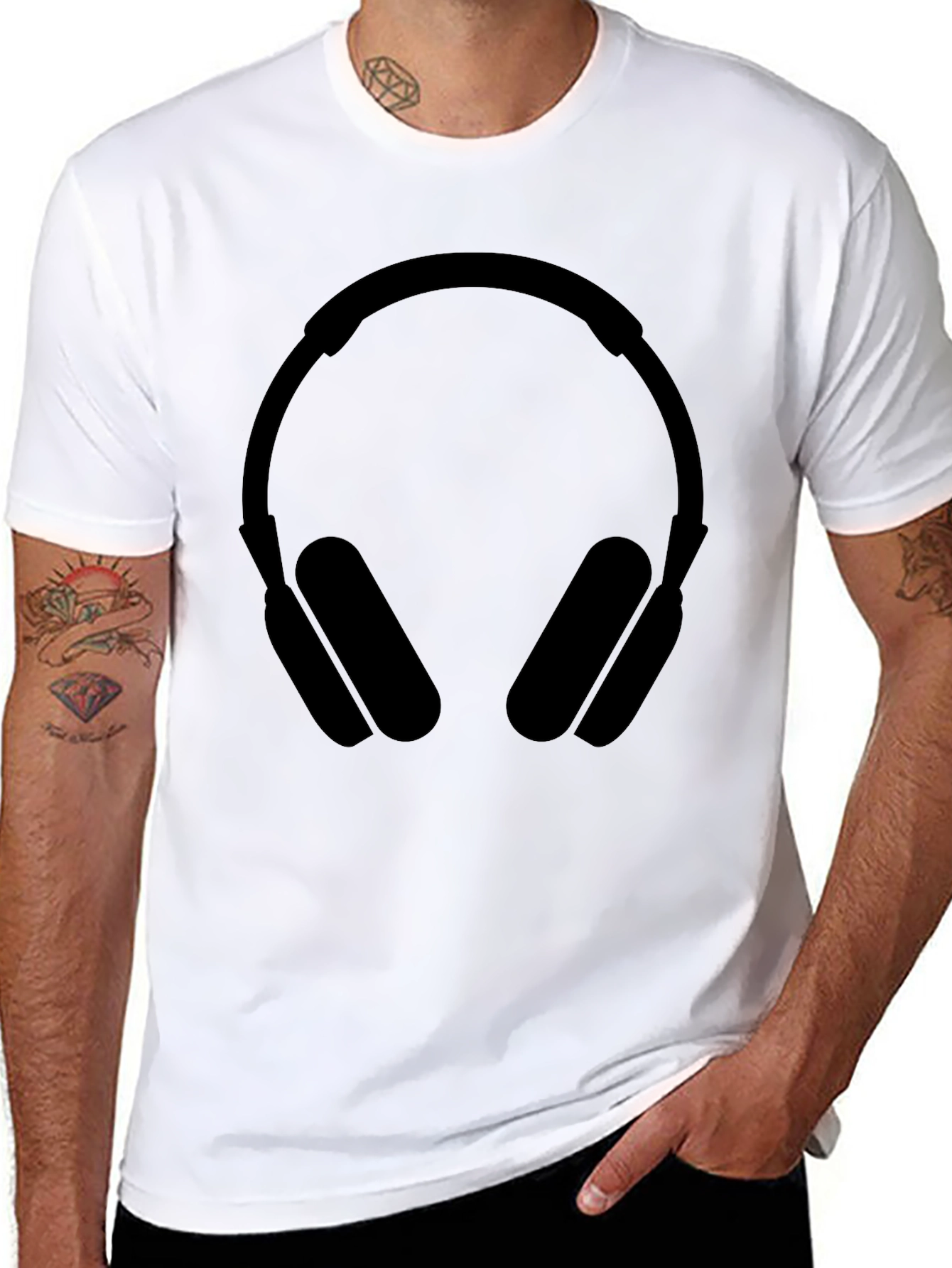Black T-Shirt with Headphone Graphic
