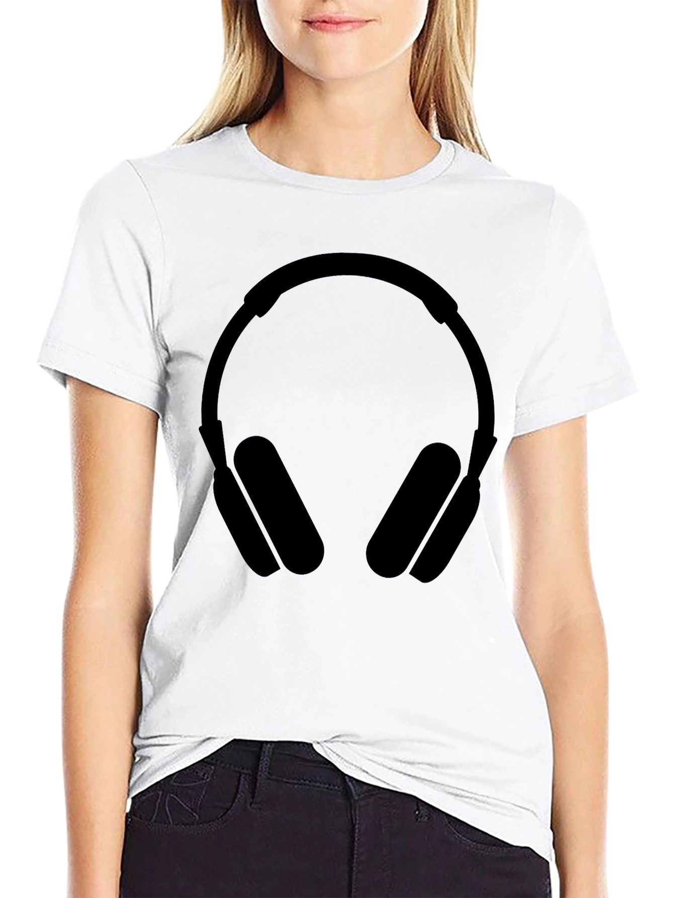 Black T-Shirt with Headphone Graphic