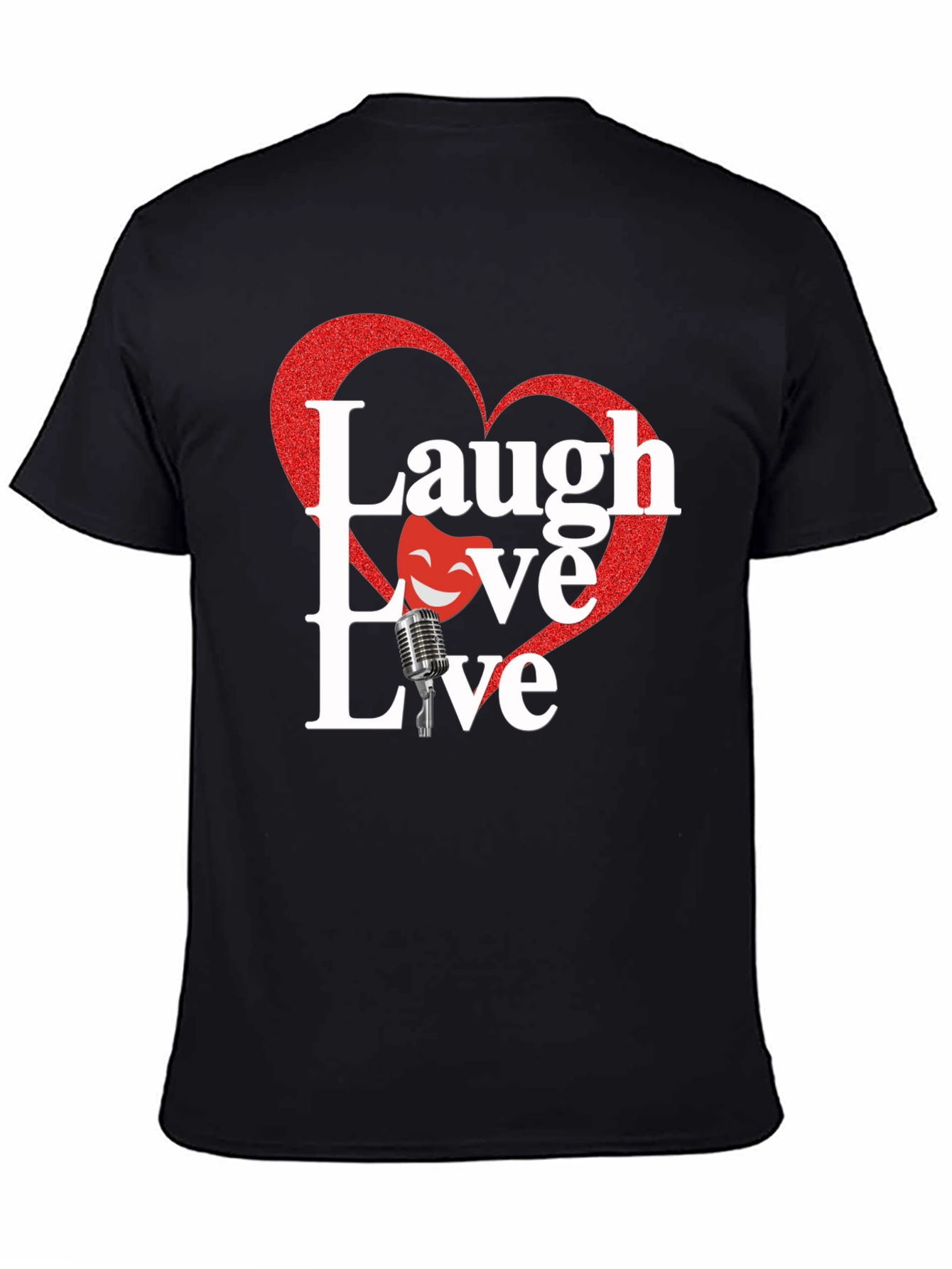 Laugh Love Live Black T-Shirt with Heart Design