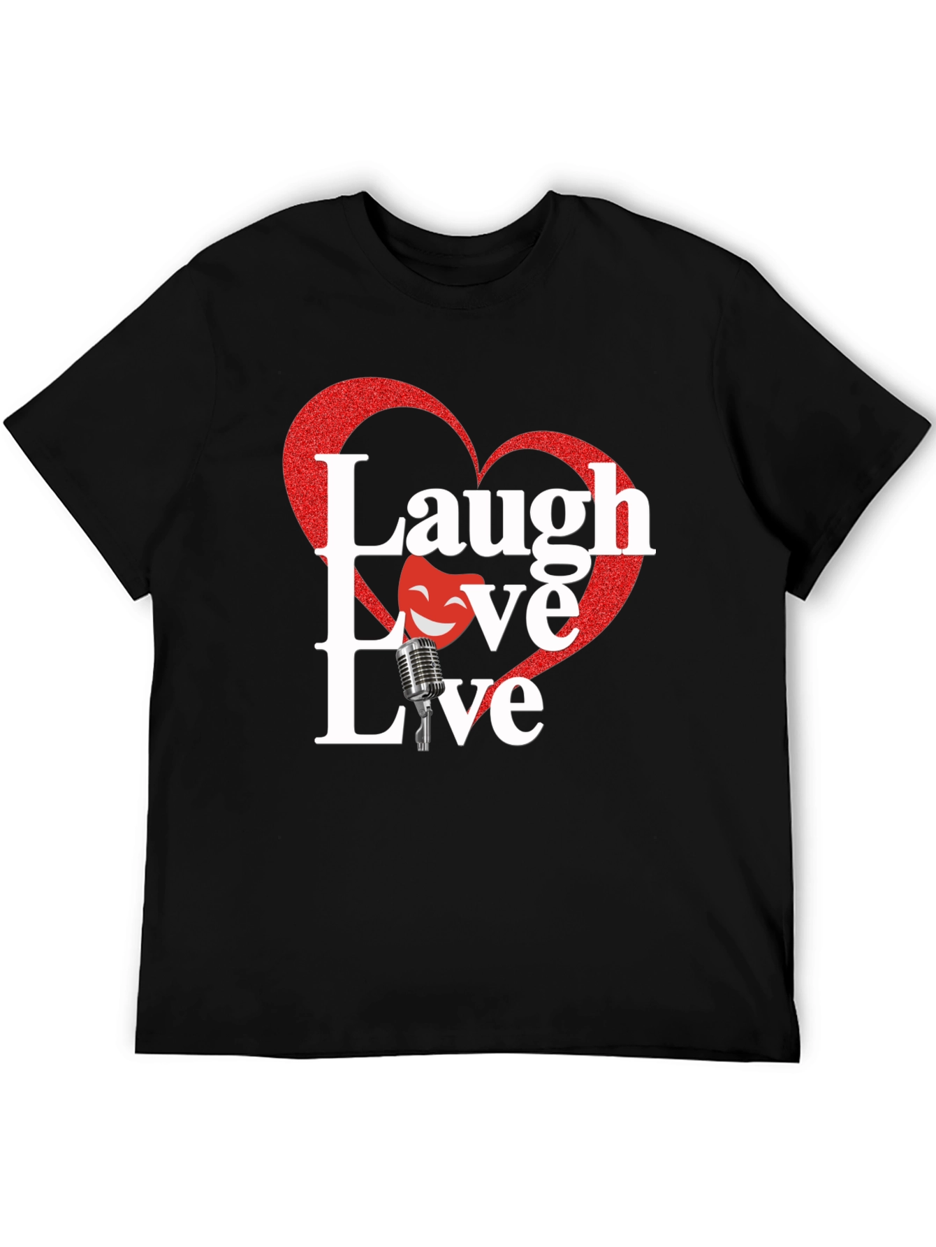 Laugh Love Live Black T-Shirt with Heart Design