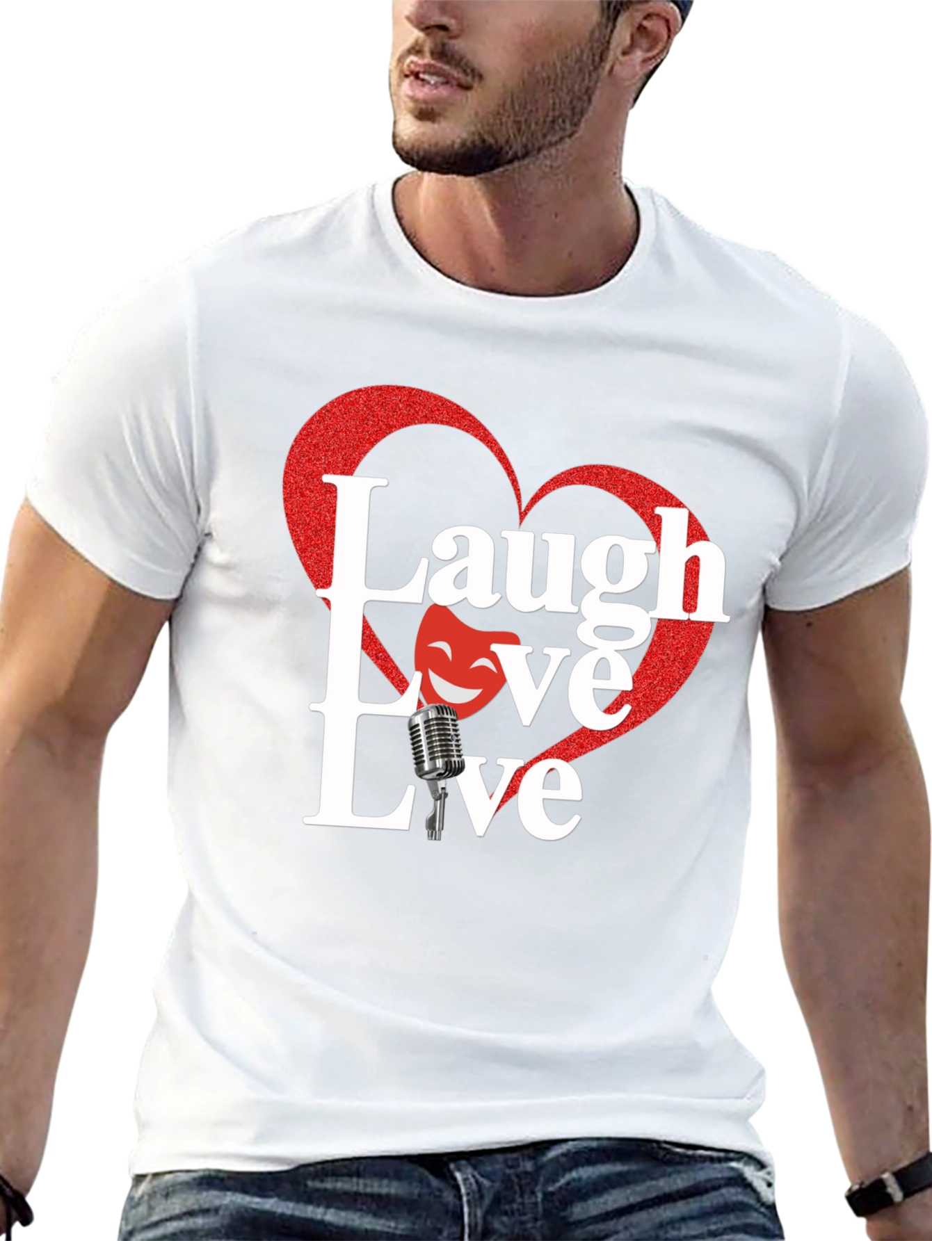 Laugh Love Live Black T-Shirt with Heart Design
