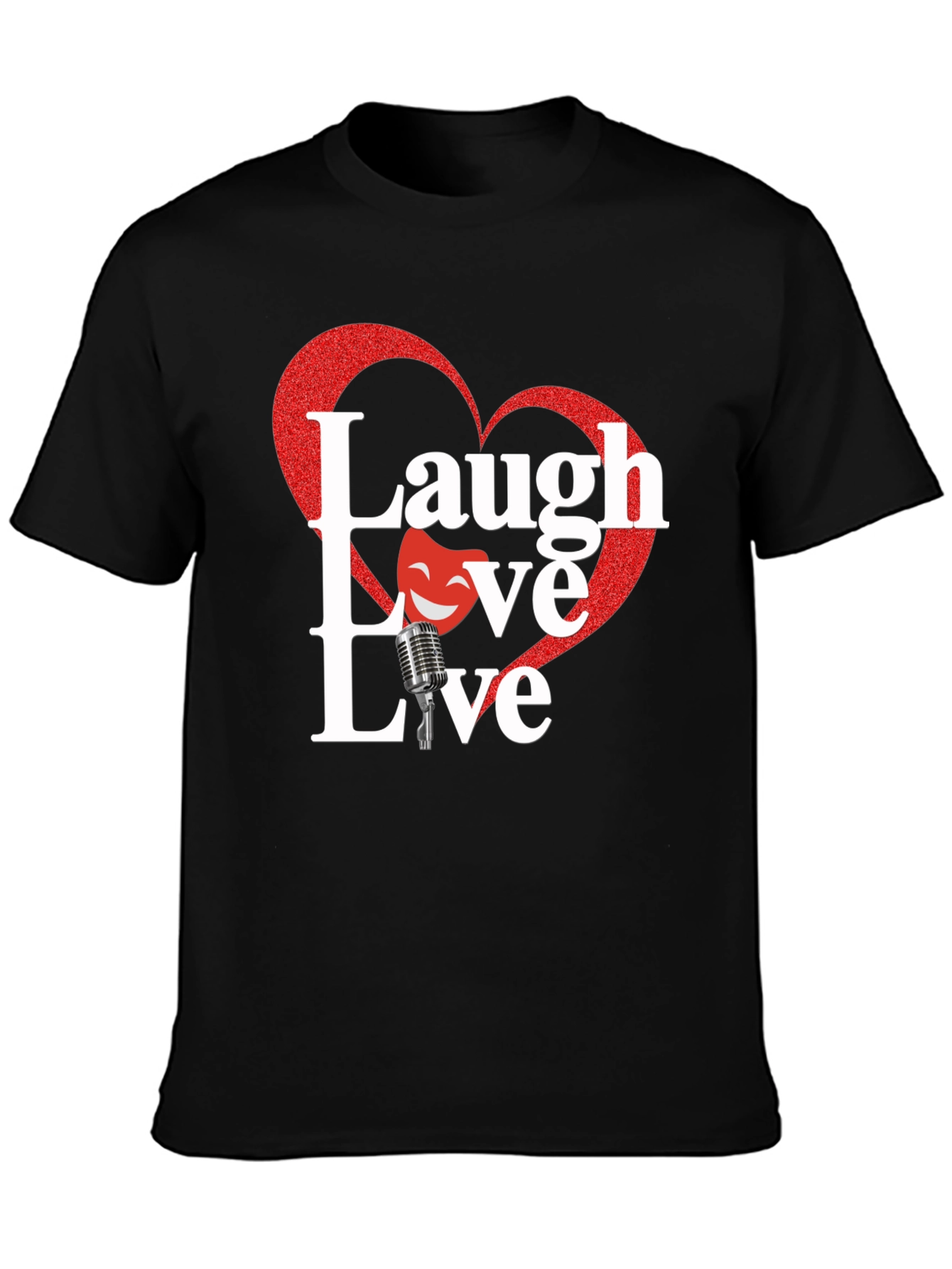 Laugh Love Live Black T-Shirt with Heart Design