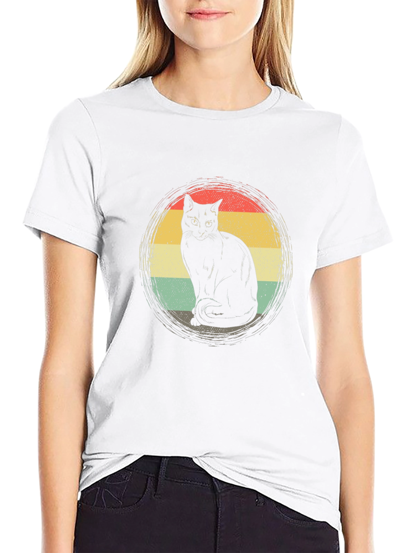 Retro Cat Graphic T-Shirt - Black