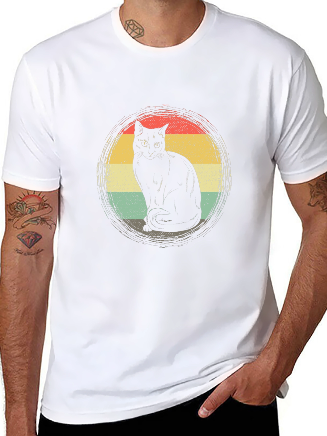 Retro Cat Graphic T-Shirt - Black
