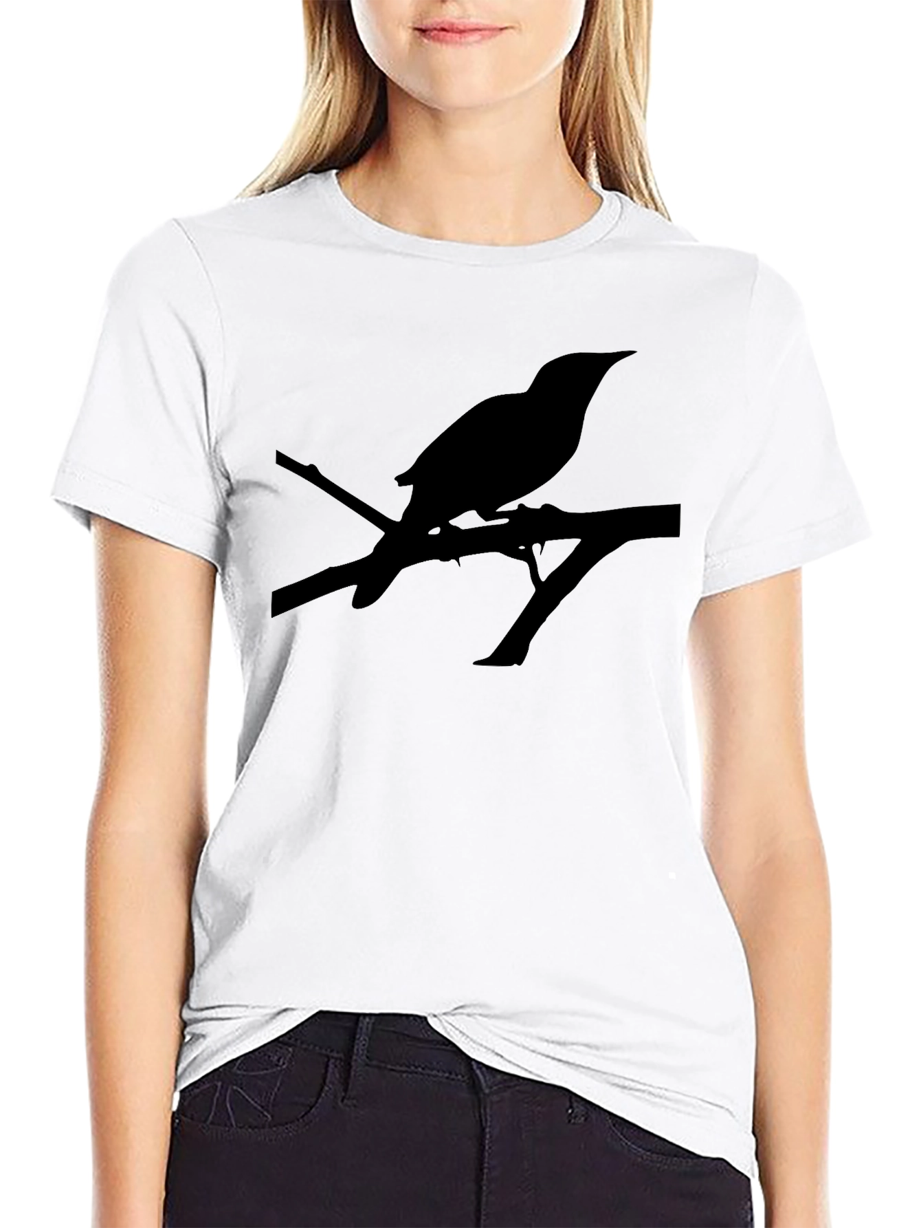 Bird on Branch Black T-Shirt