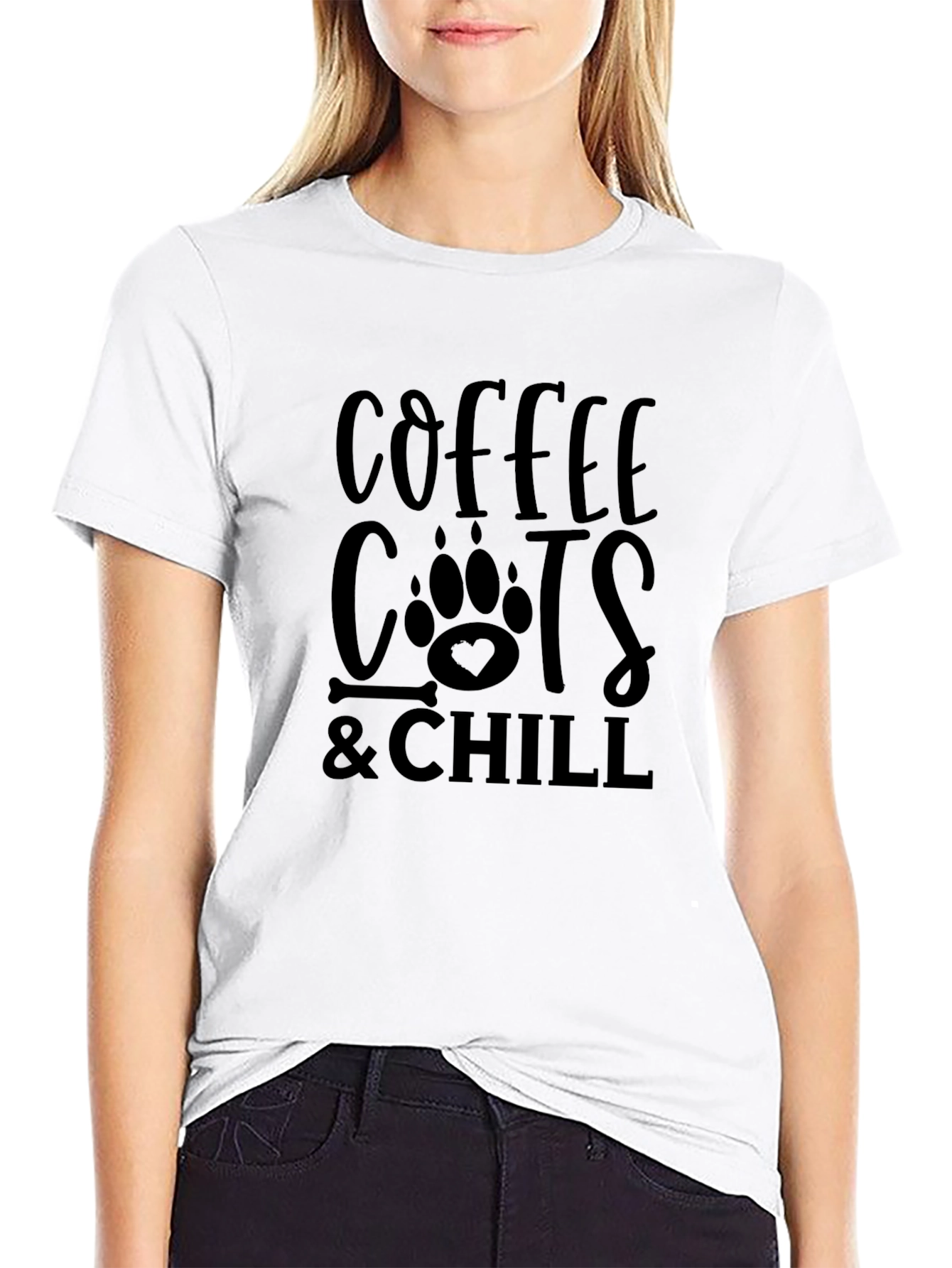 Coffee Cats & Chill Black Graphic T-Shirt